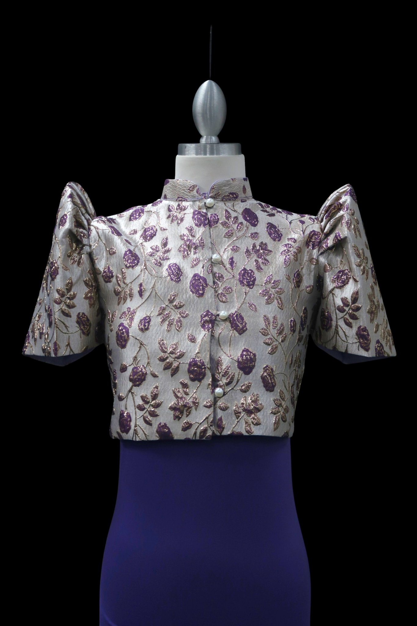 Jacquard Full Button Bolero - Purple/Gold