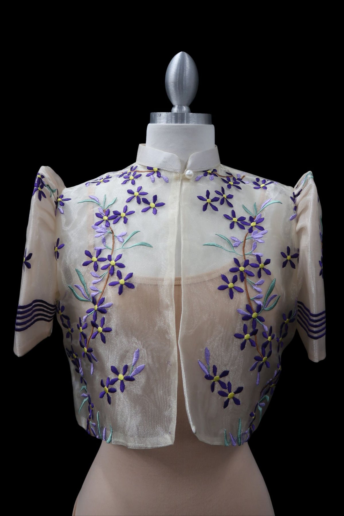 Florina Single Button Tulle Bolero - Beige/Purple