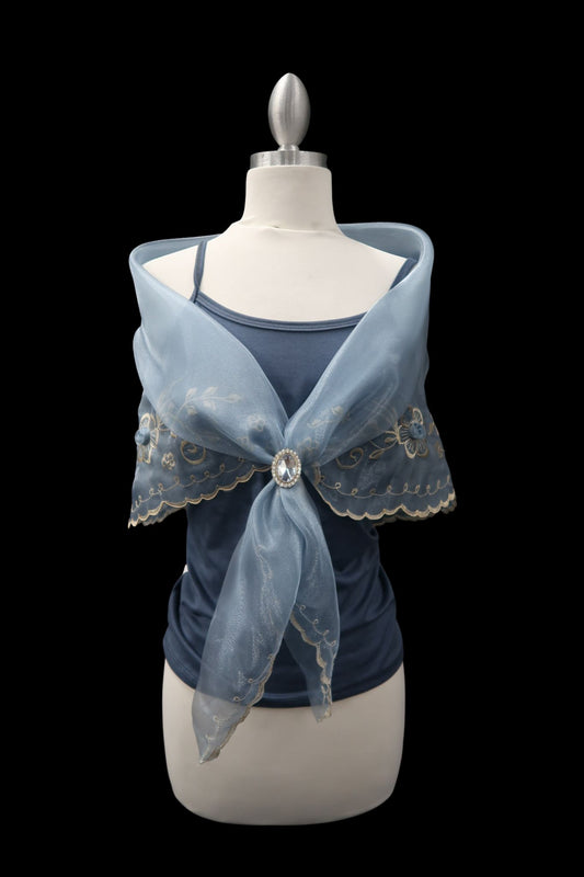 Dusty Blue Embroidered Alampay - Signature Drape (68")