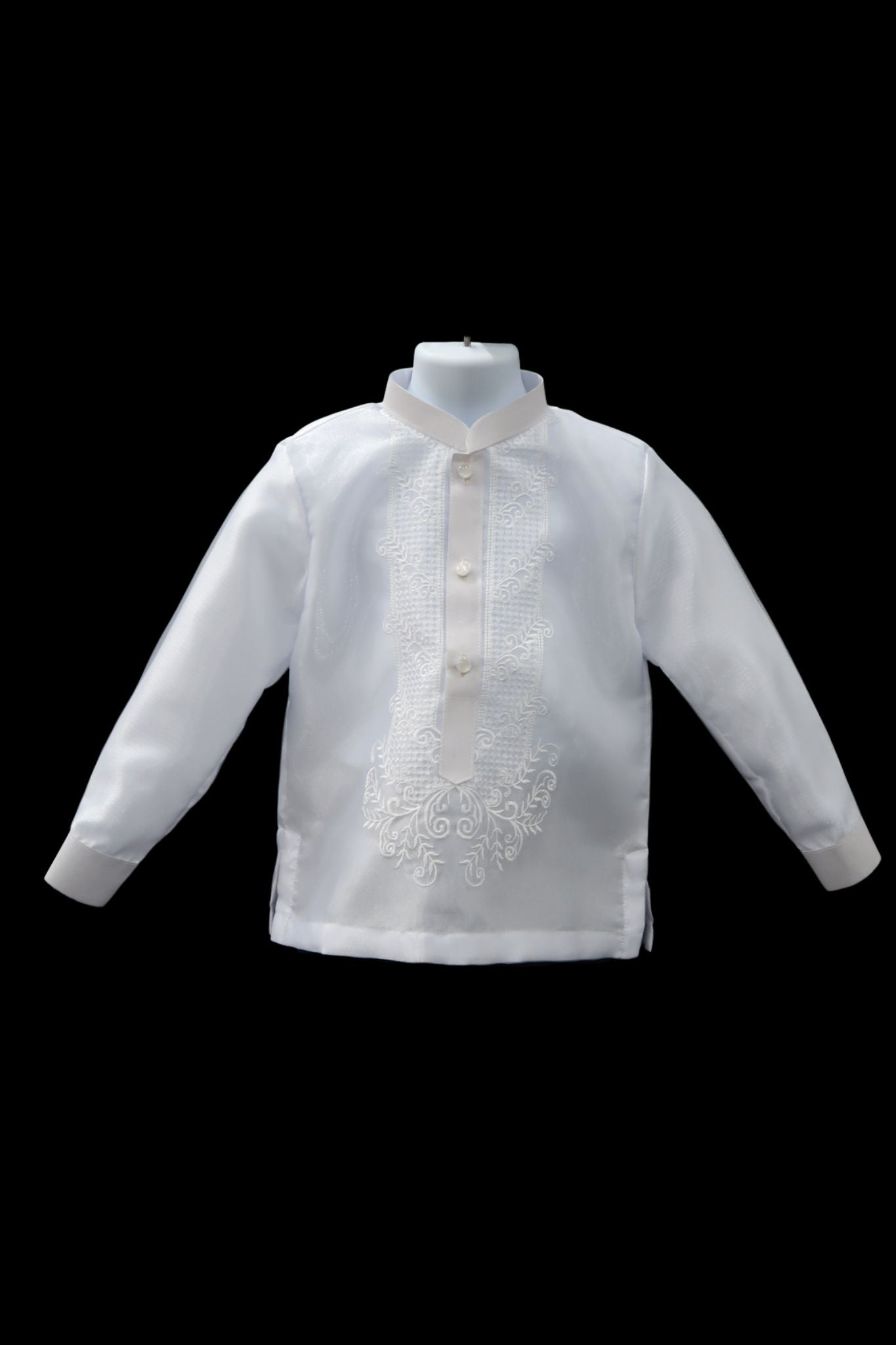 Kids Twine Barong - White & White Organza