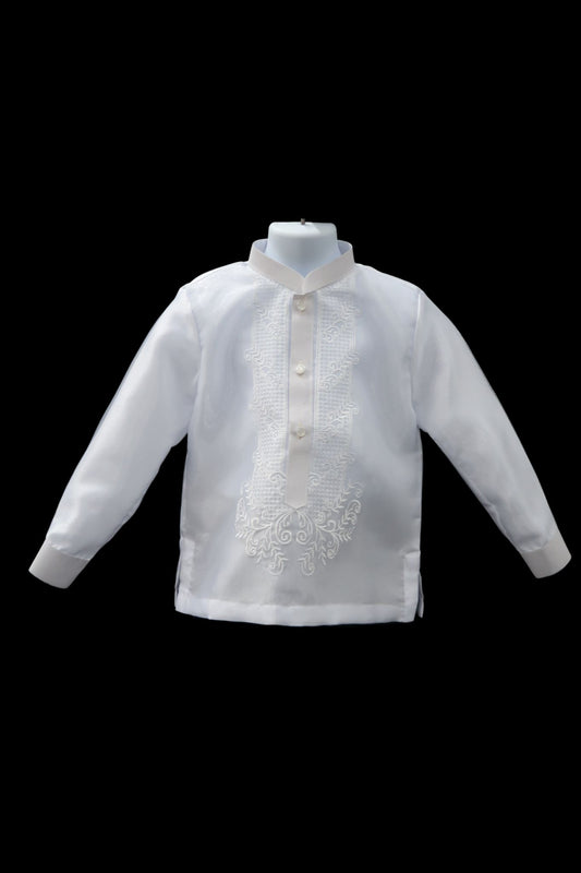 Kids Twine Barong - White & White Organza