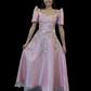 Light Pink Mestiza Satin Gown w/ 3D Lace