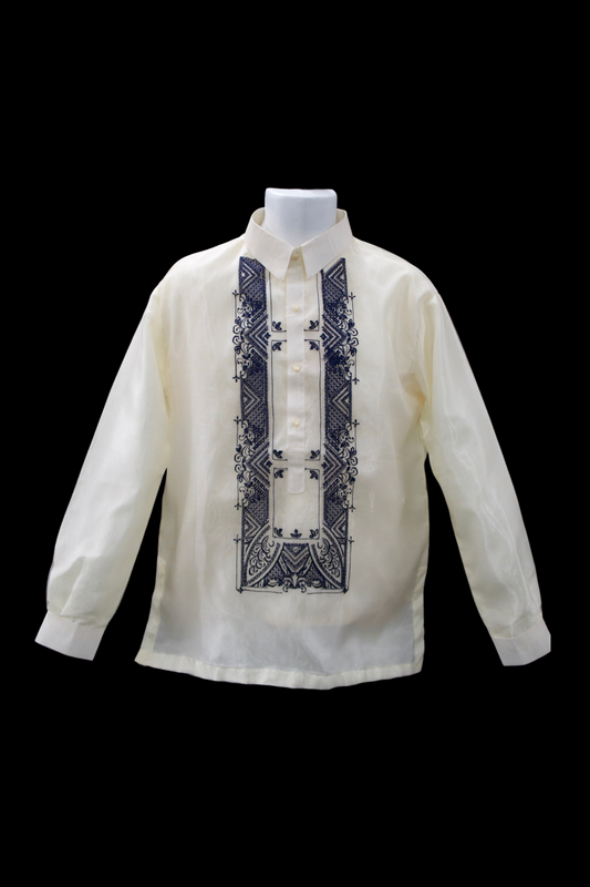 Beige & Navy Organza Barong