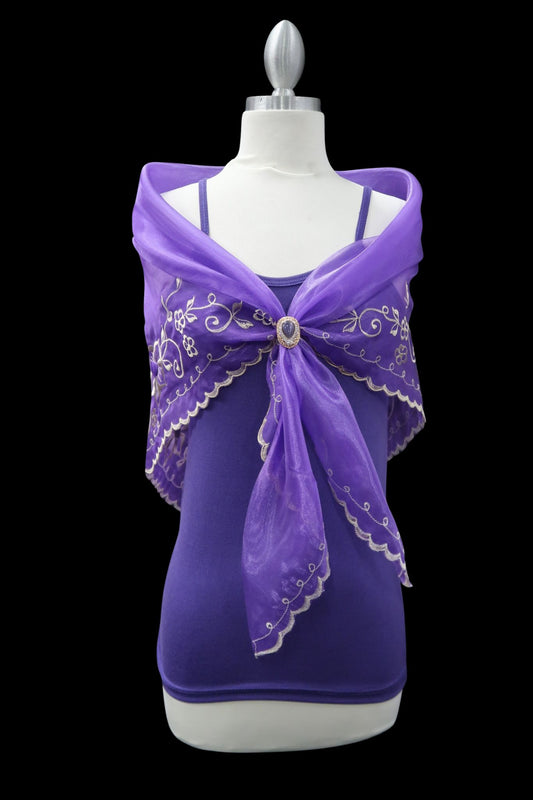Purple & Beige Embroidered Alampay - Classic Drape (64")