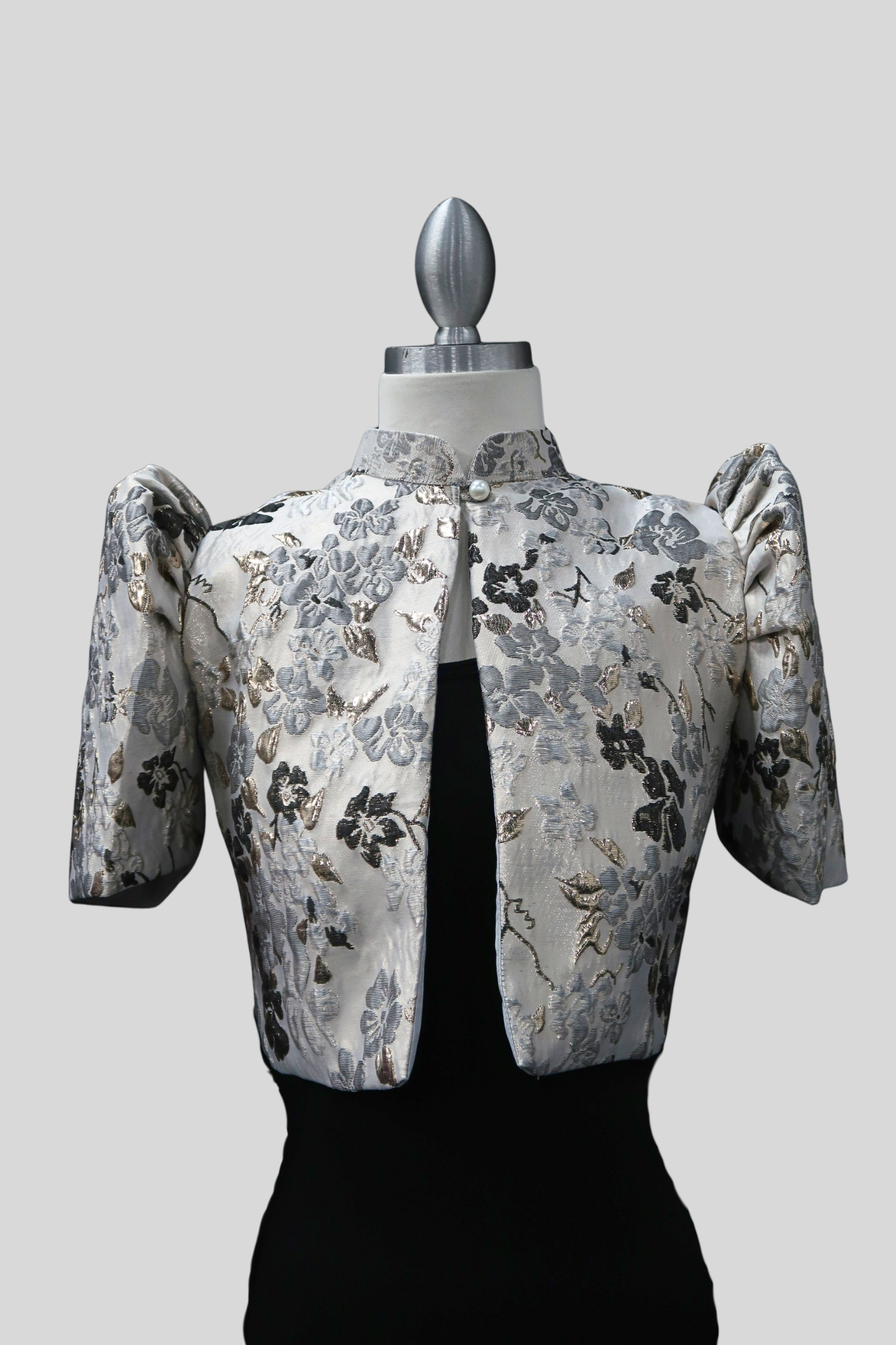 Jacquard Single Button Bolero - Black/Gray