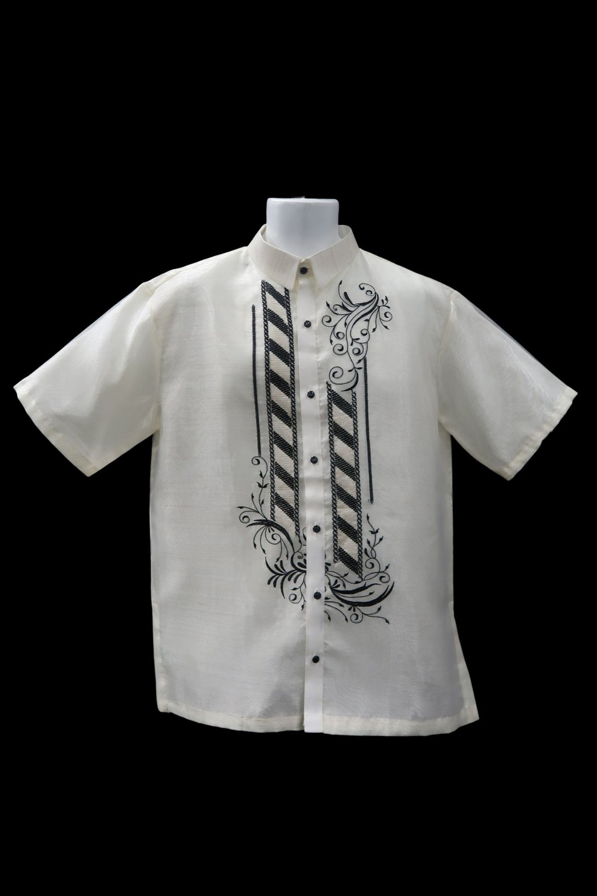 Barber Short Sleeve Barong - Beige & Black Organza