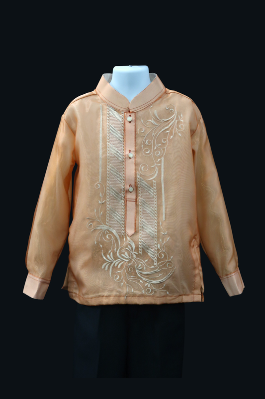 Kids Pastel Orange Organza Barong - Barber