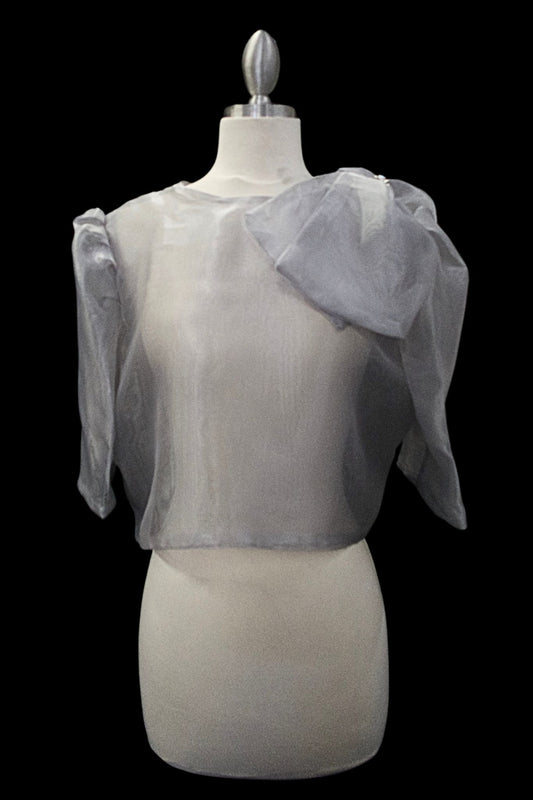 Mara Blouse w/ Bow - Silver/Gray