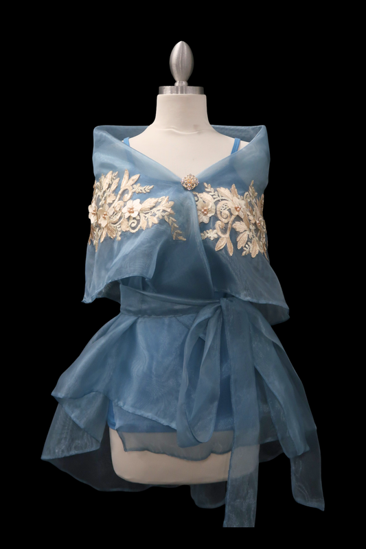 Lace Applique Panuelo - Dusty Blue