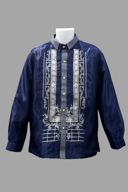 Navy Blue & Silver Organza Barong