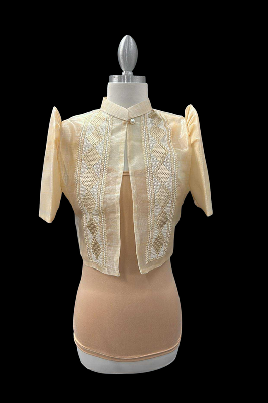 Diamond Single Button Tulle Bolero - Beige
