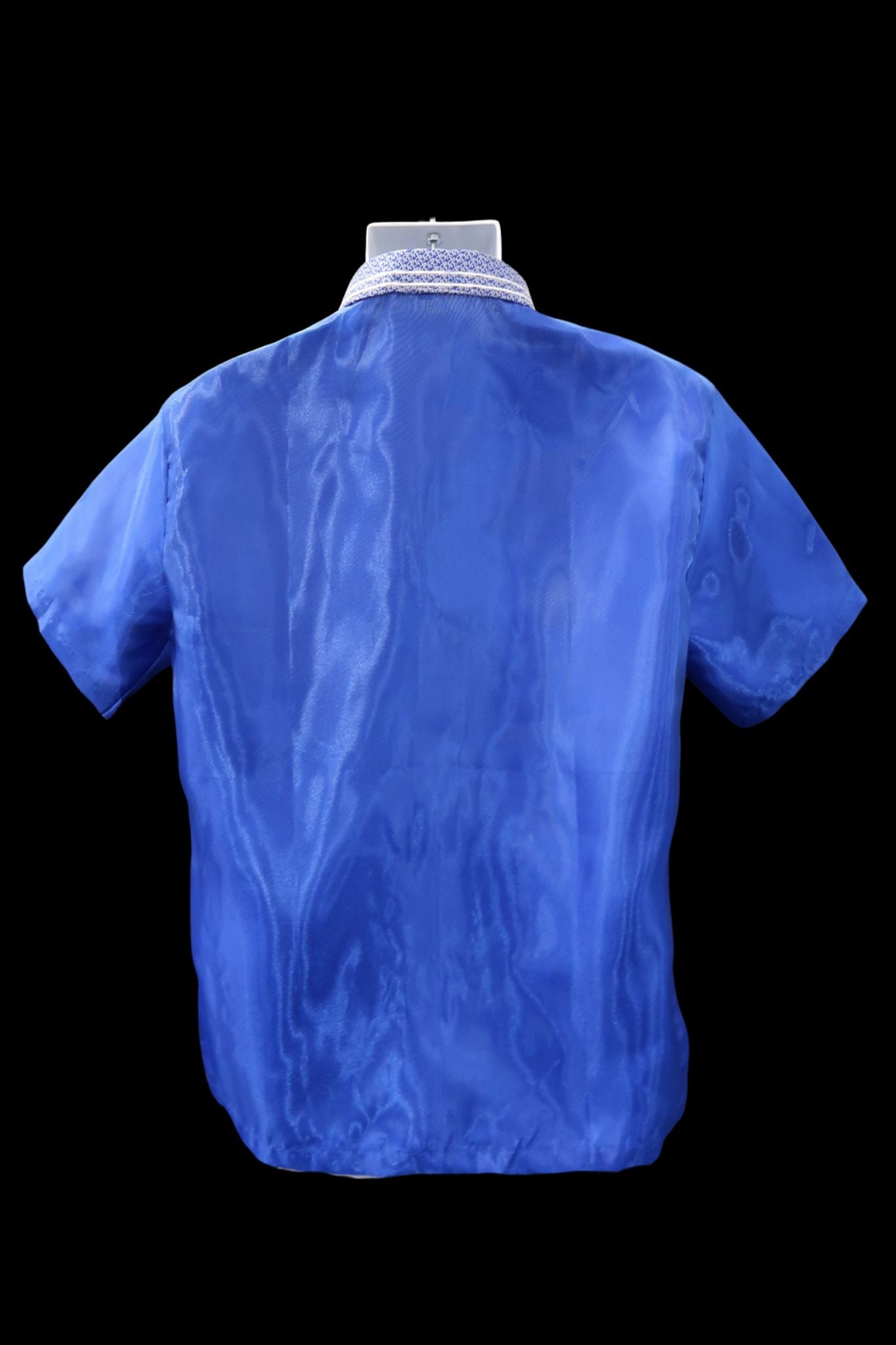 Short Sleeve Barong – Royal Blue Organza (Mark C Embroidery Designs)