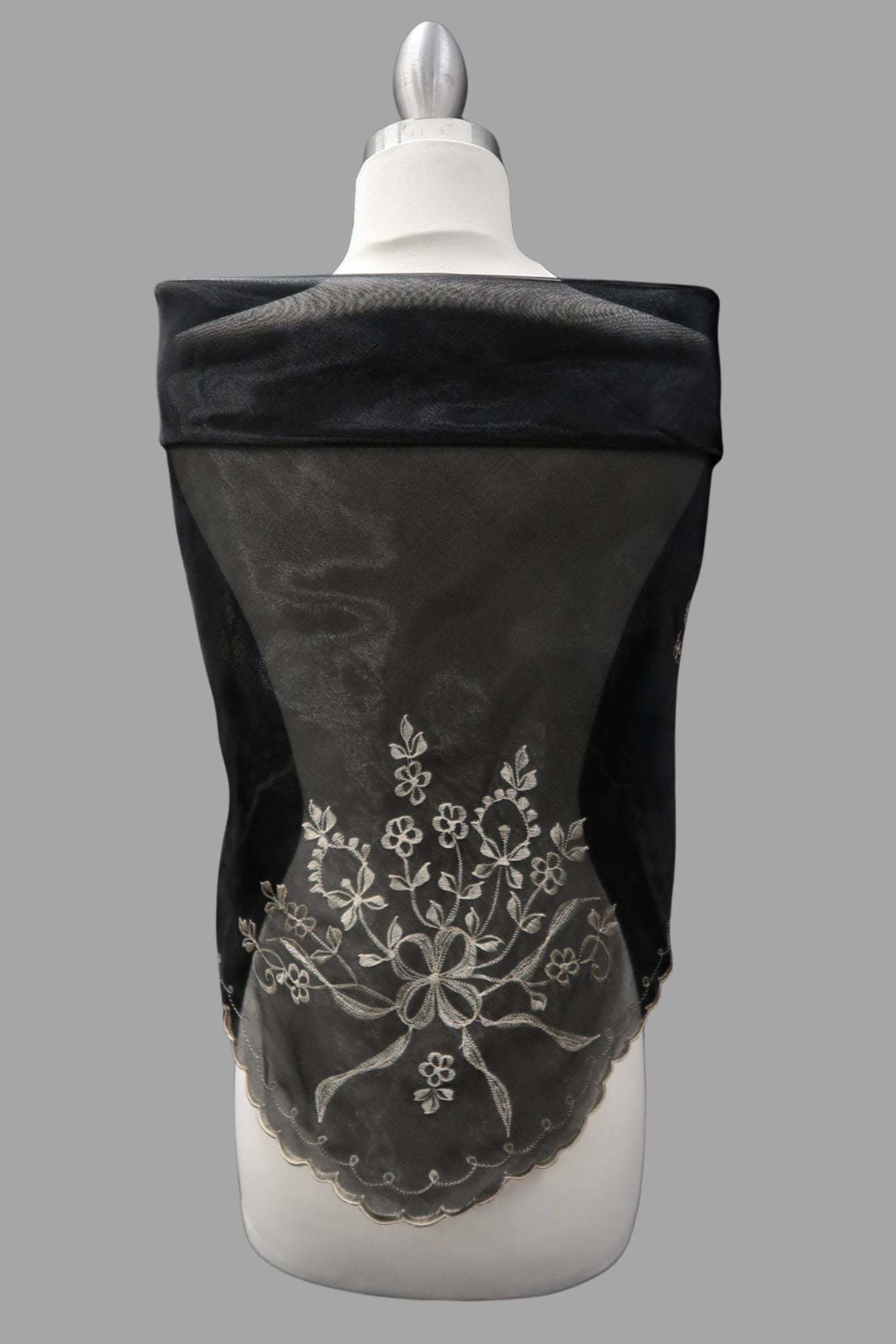 Black & Mocha Embroidered Alampay - Classic Drape (64")