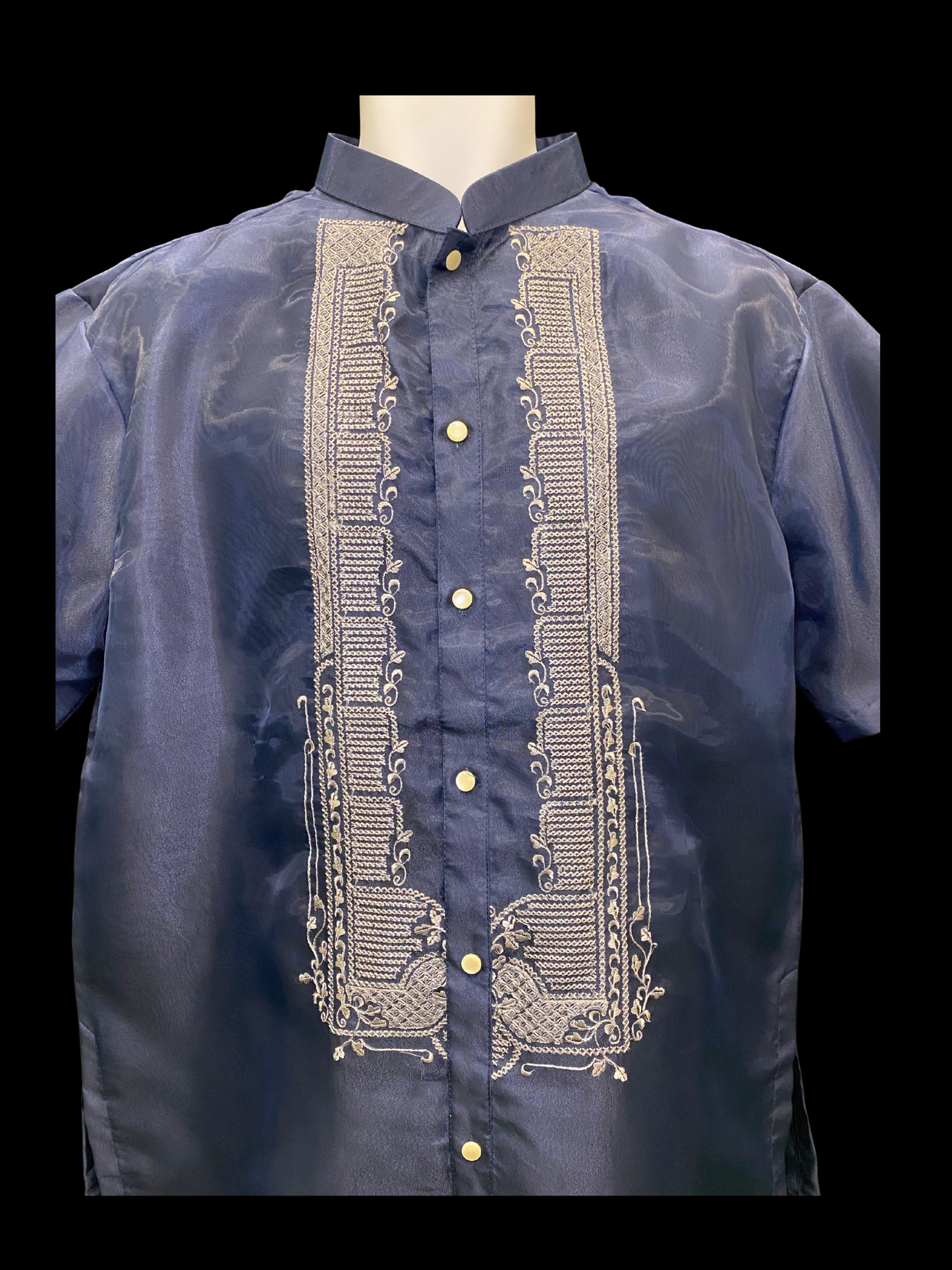 Short Sleeve Organza Barong - Navy