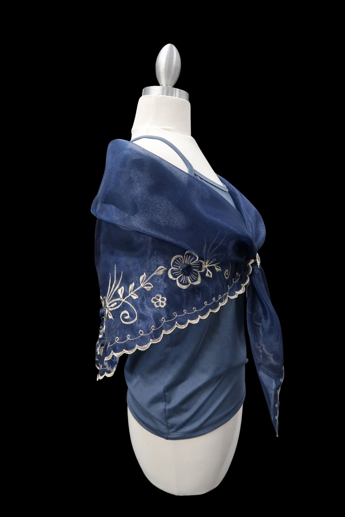 Navy & Beige Embroidered Alampay - Signature Drape (68")