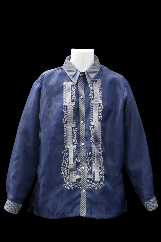 Navy Blue & Silver Organza Barong - Silahis