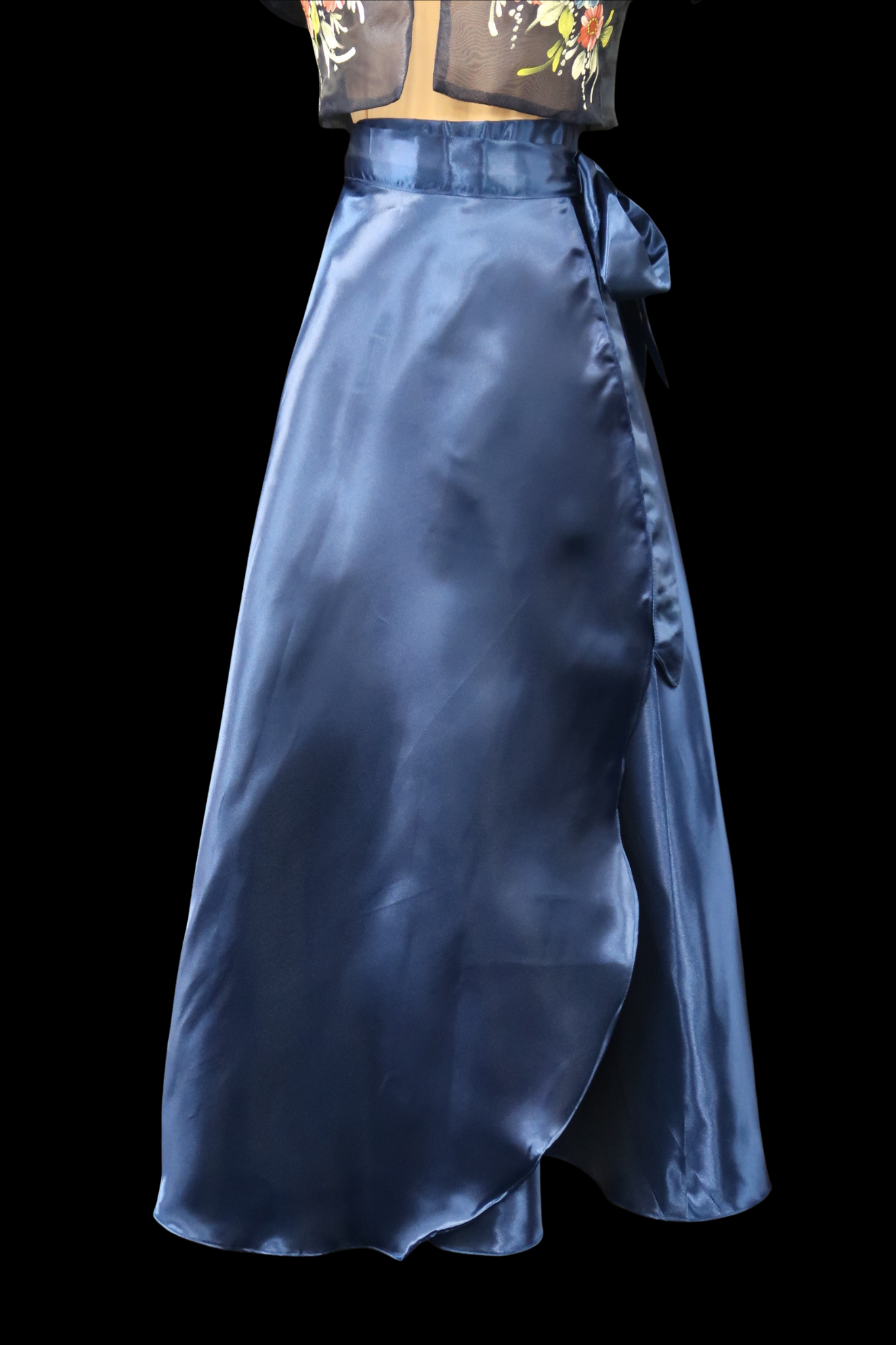 Satin Wrap Skirt - Navy Blue
