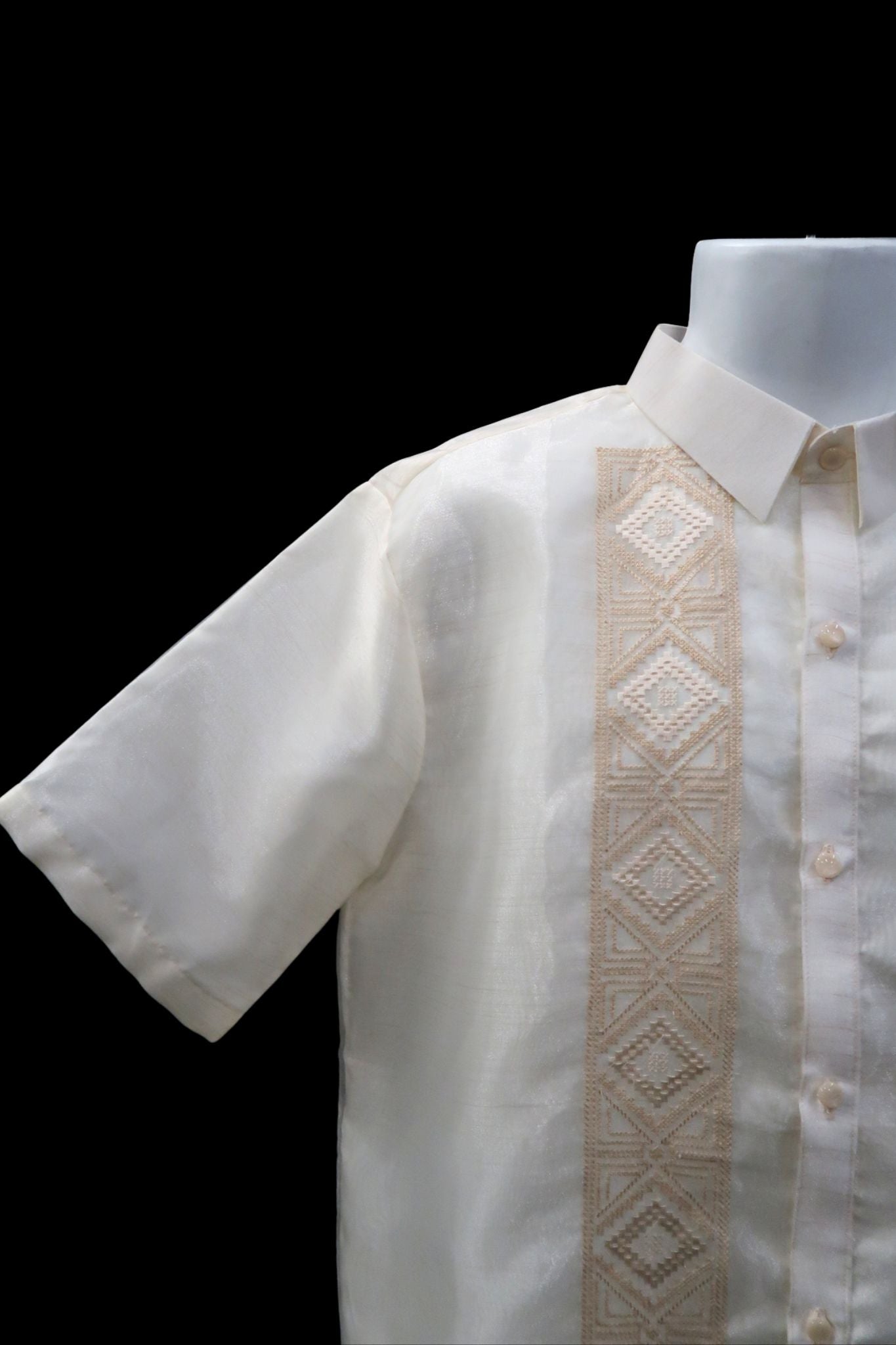 Diamond Short Sleeve Barong - Traditional Pina Organza