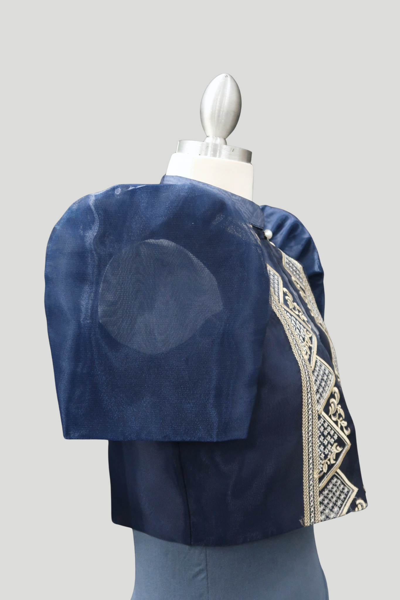 Triangle Single Button Tulle Bolero - Navy Blue
