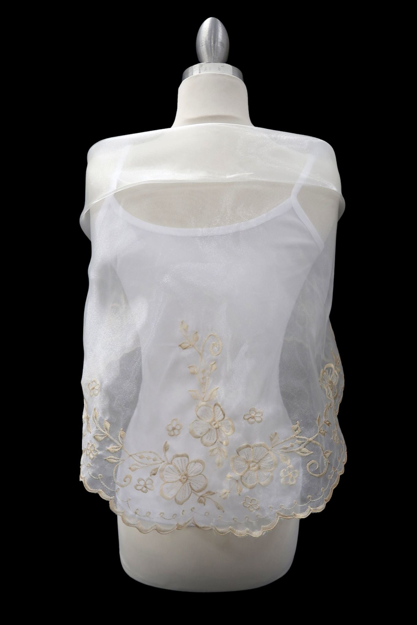 Ivory & Beige Embroidered Alampay - Petite Drape (60")
