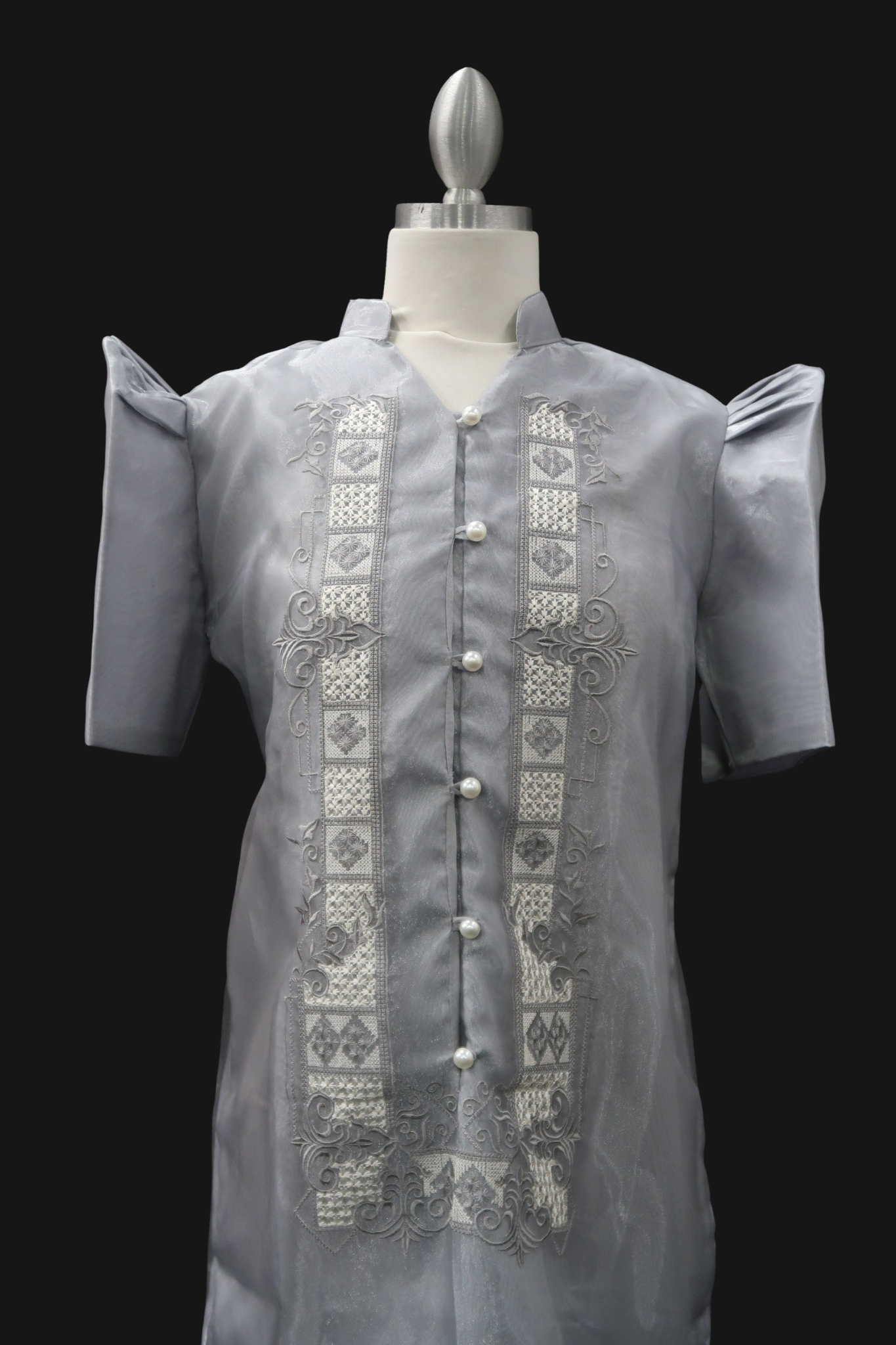 Divina Barong Dress - Light Gray