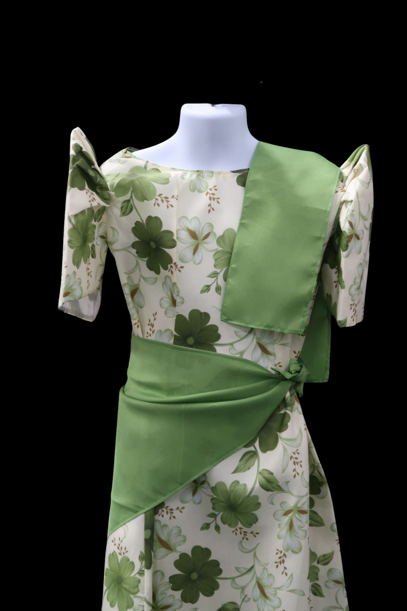 Girls Balintawak Dress - Olive Green Floral