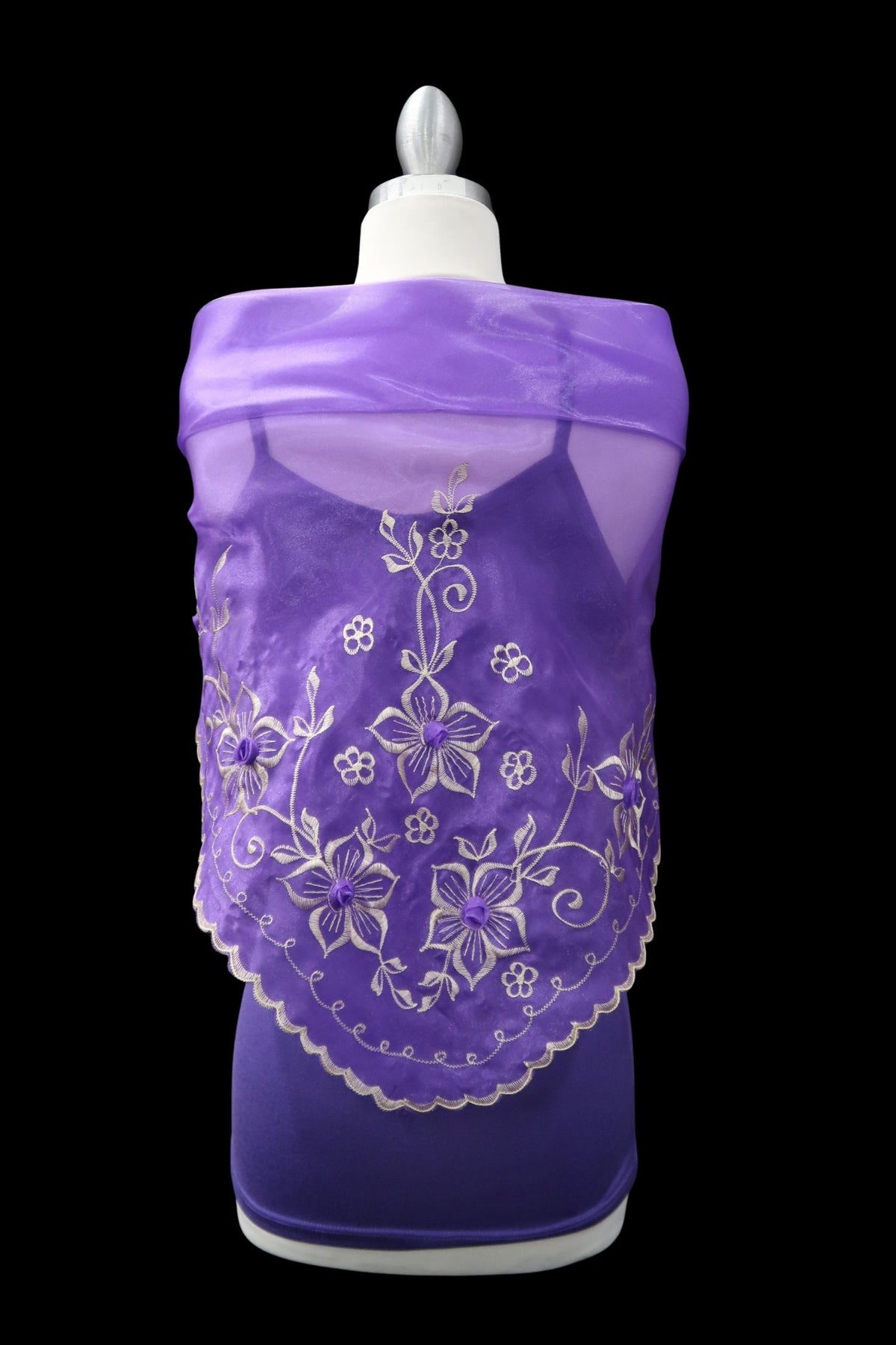 Purple & Beige Embroidered Alampay - Classic Drape (64")