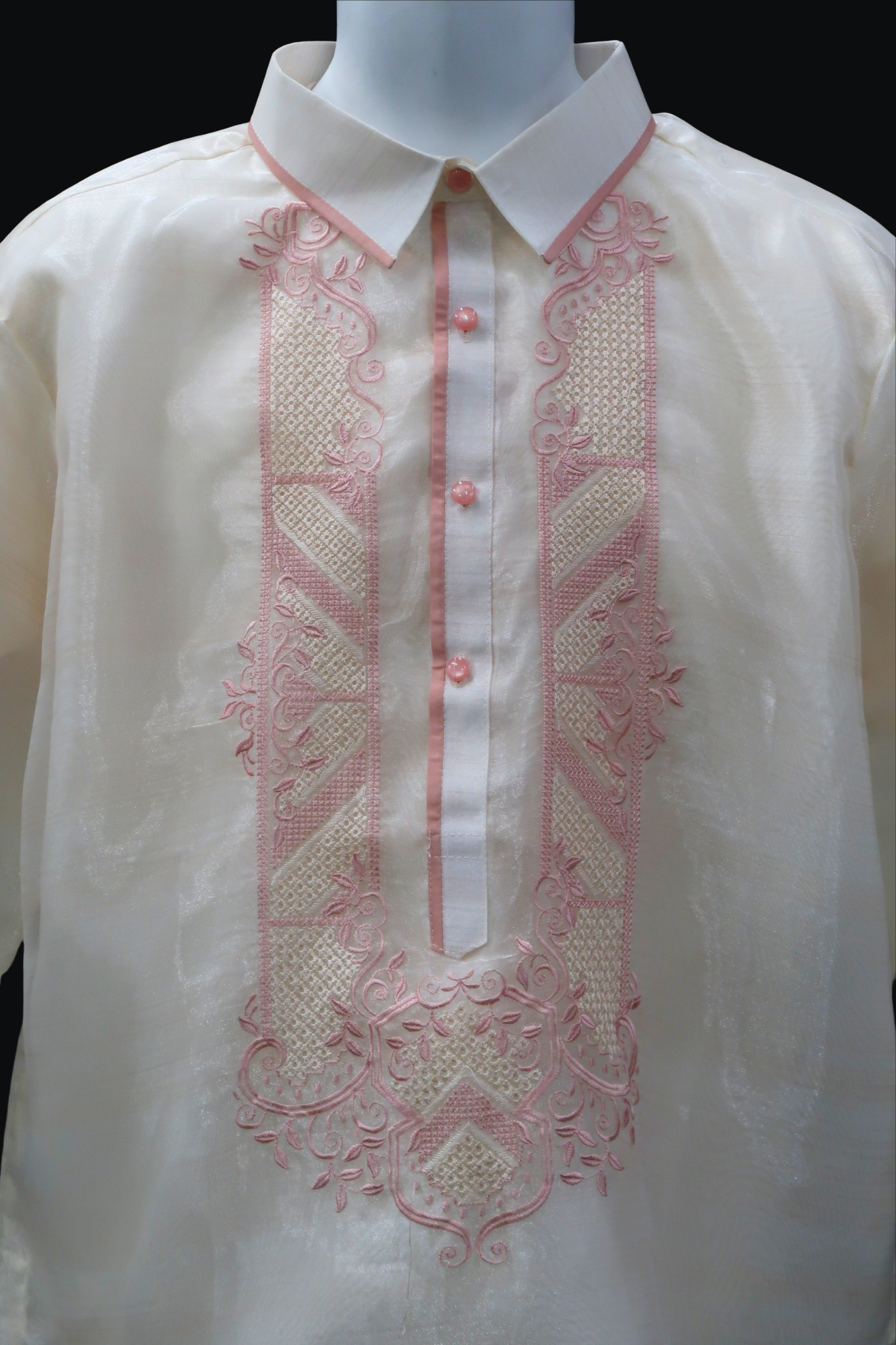Beige & Old Rose Organza Barong - Aldin 3
