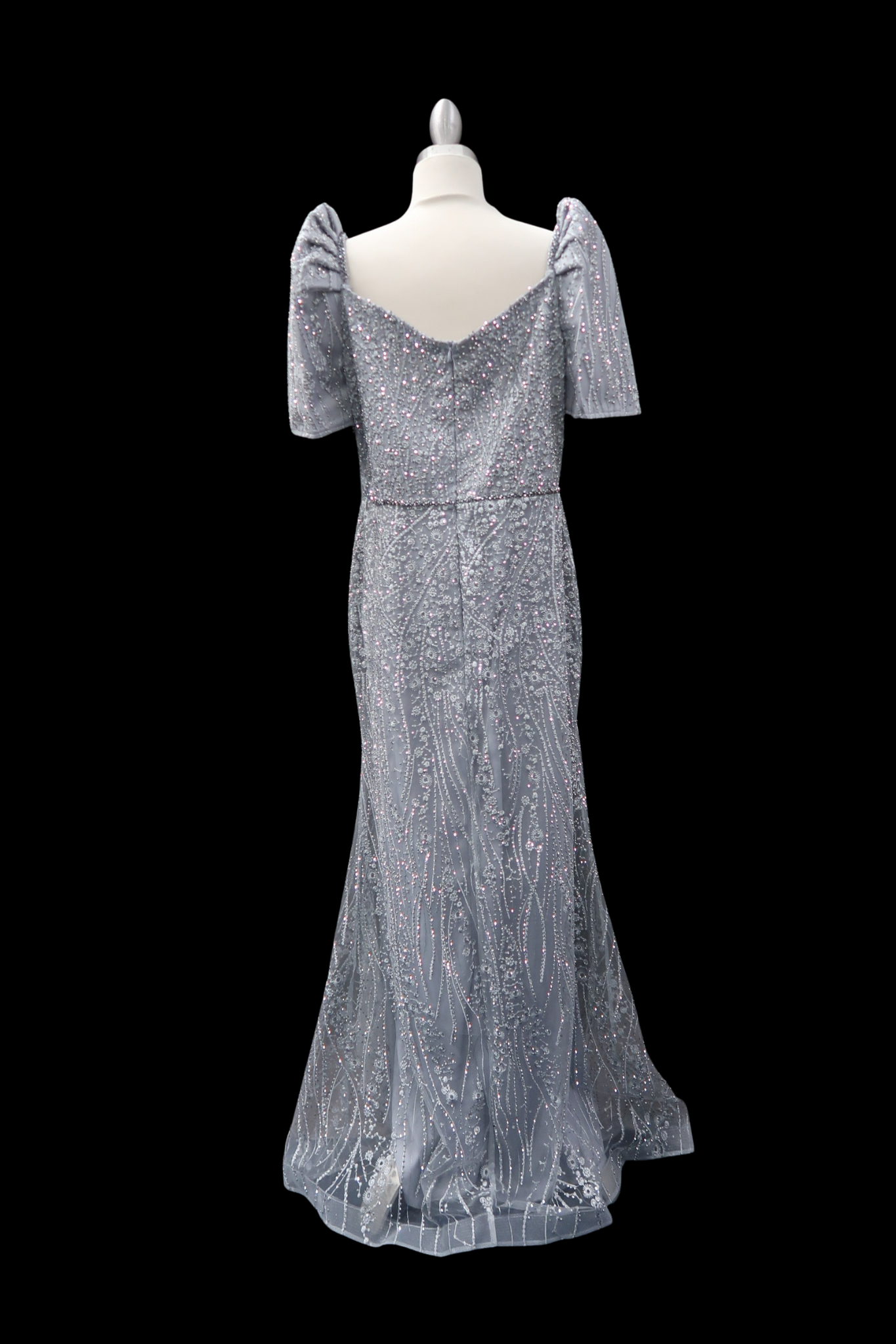 Serafina Rhinestone/Beaded Mestiza Gown - Gray