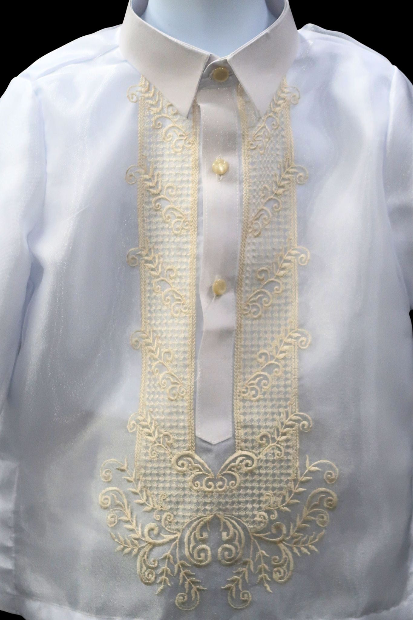 Kids Twine Barong - White & Beige Organza