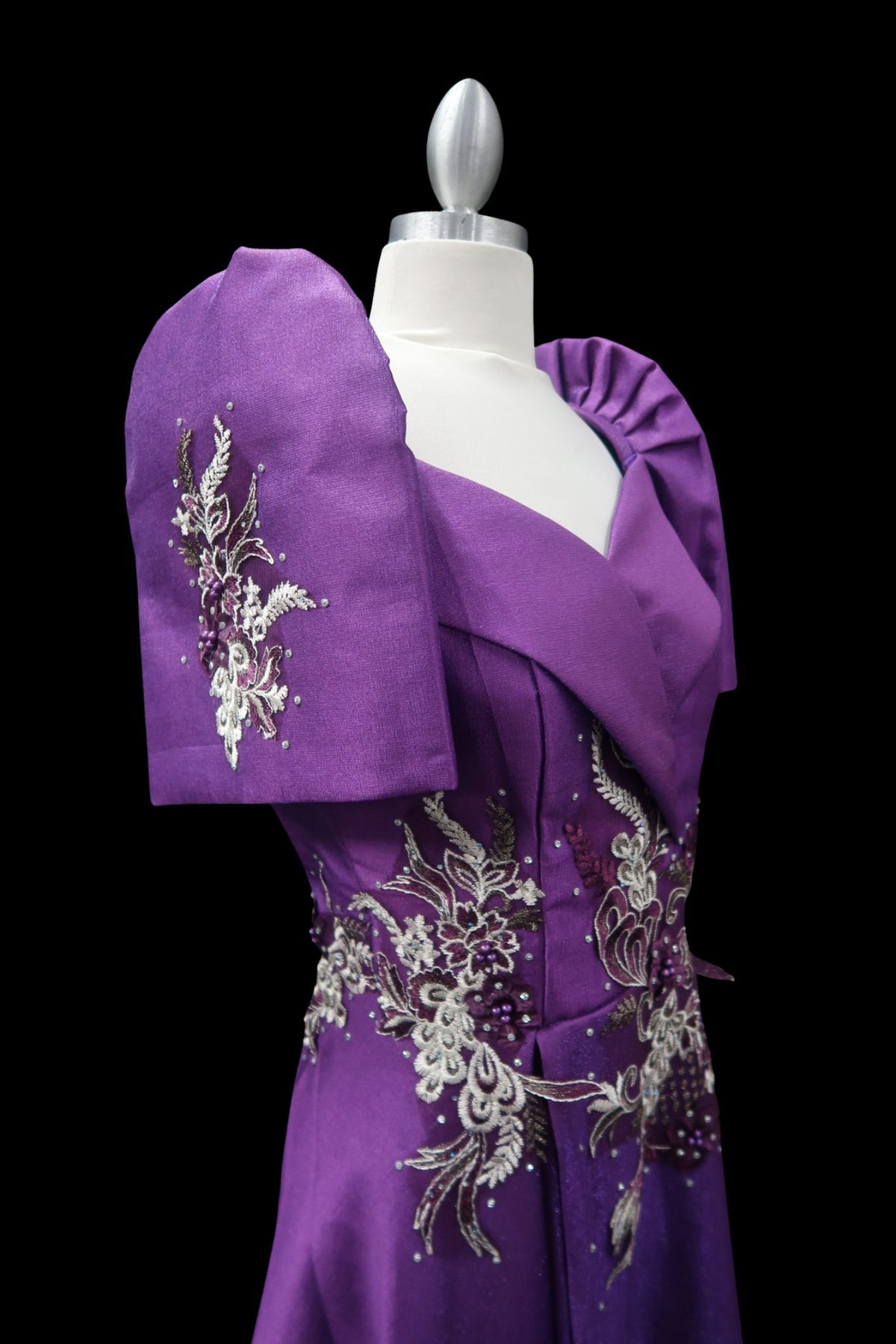 Metallic Gazar Overlap Gown - Royal Purple