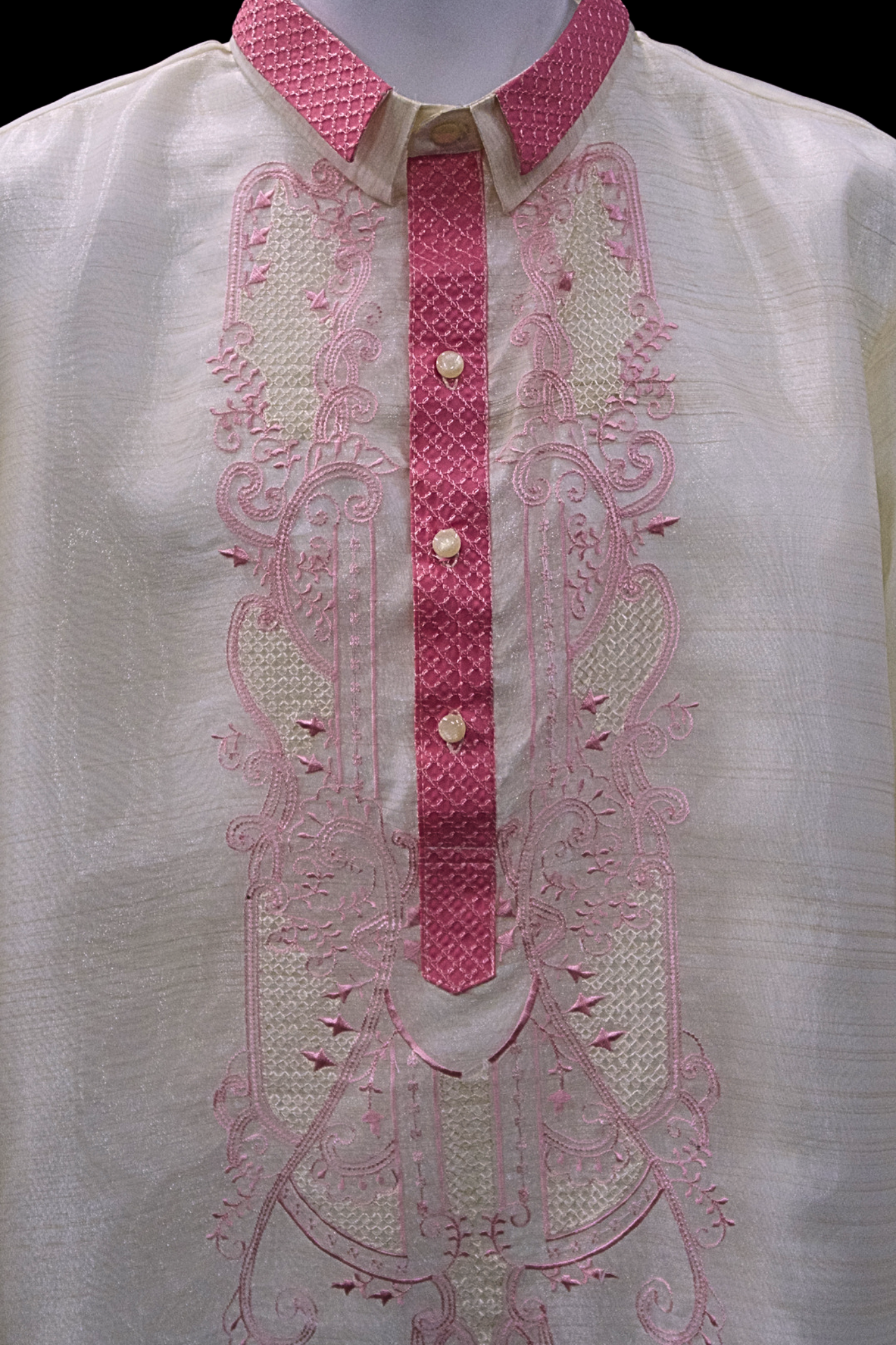 Swirl Barong - Beige/Pink Organza