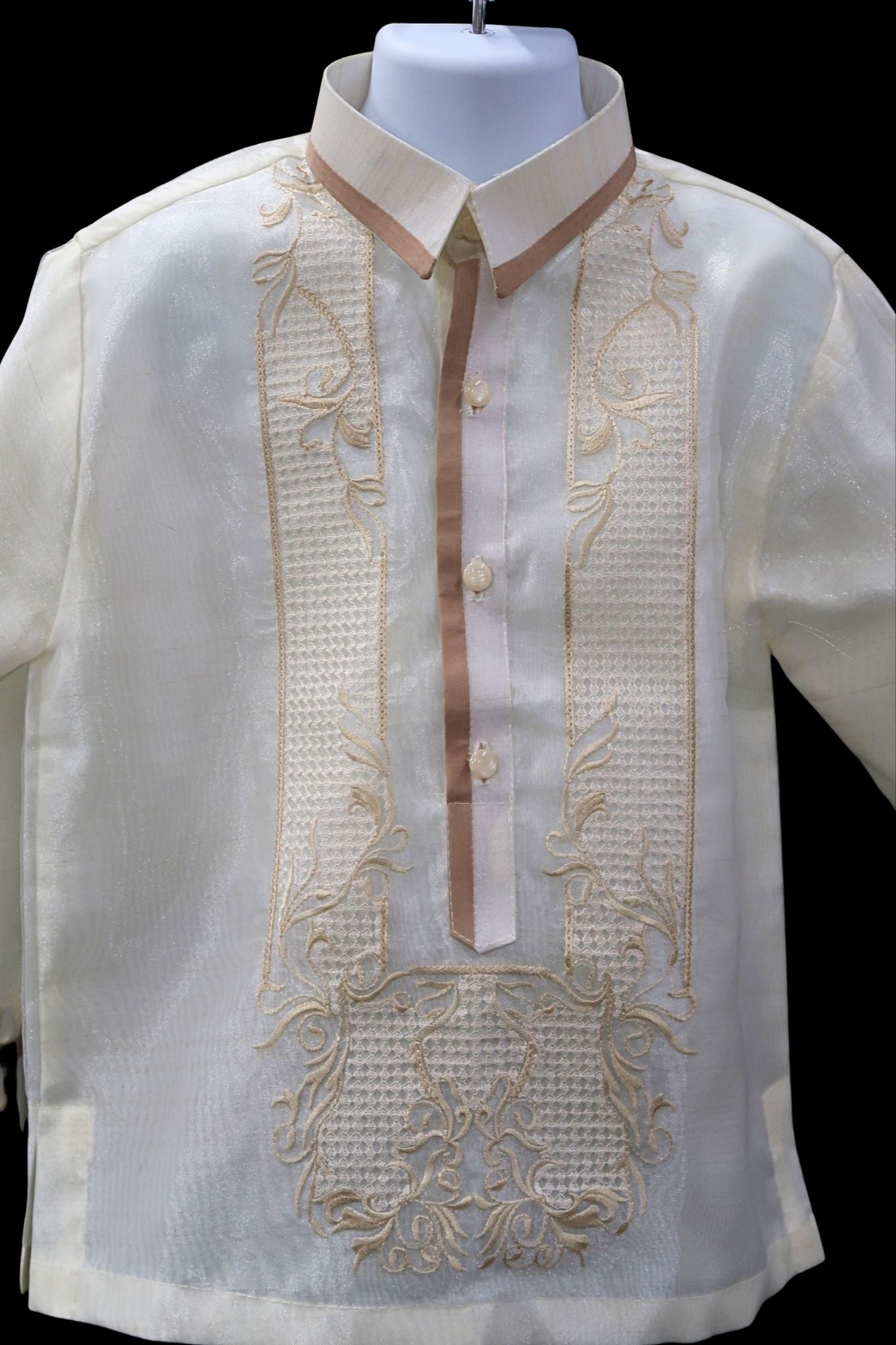 Kids Kyle Barong - Beige Pina Organza