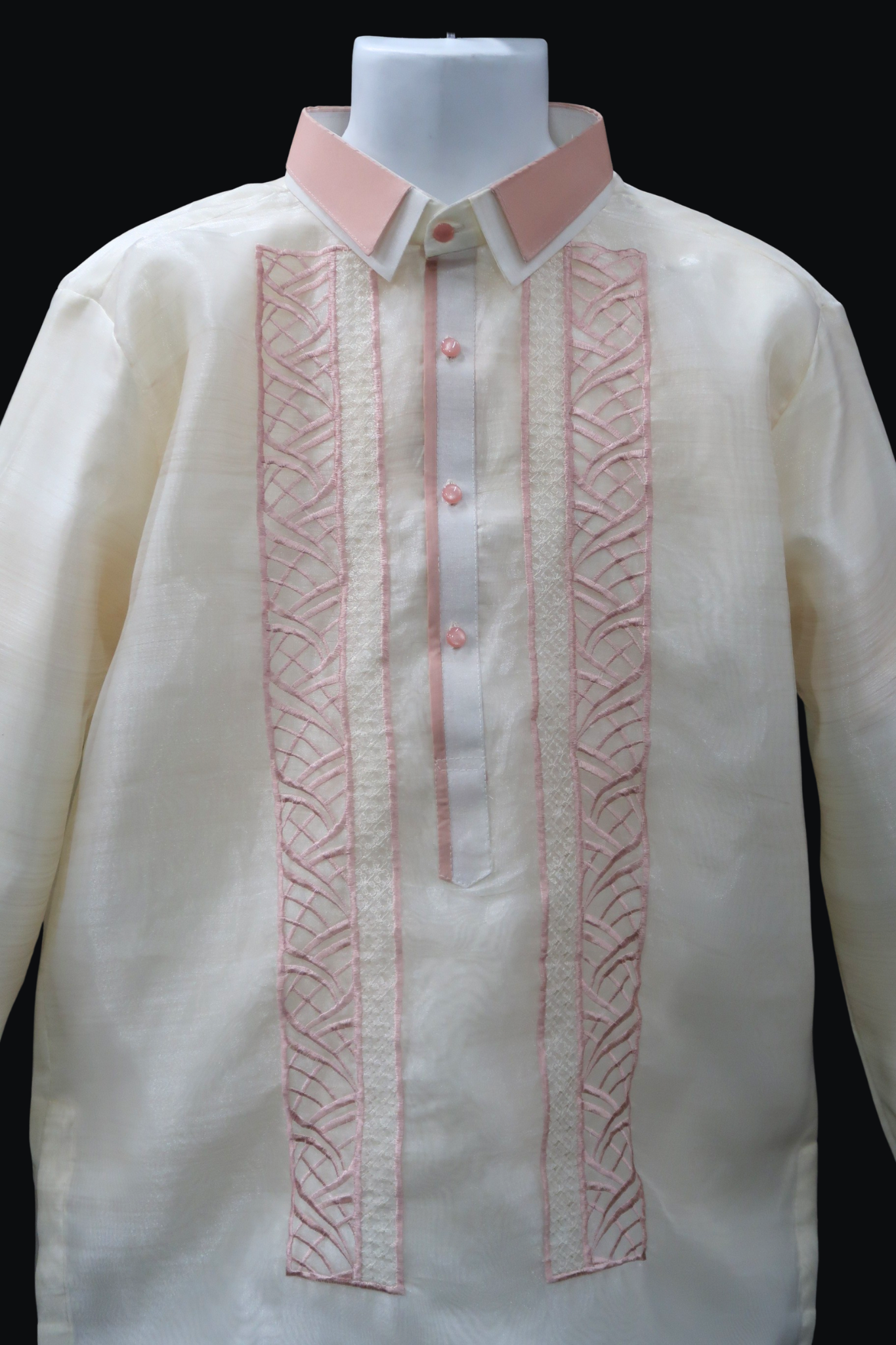 Beige & Old Rose Organza Barong - Linya