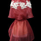 Lace Applique Panuelo - Burgundy & Beige