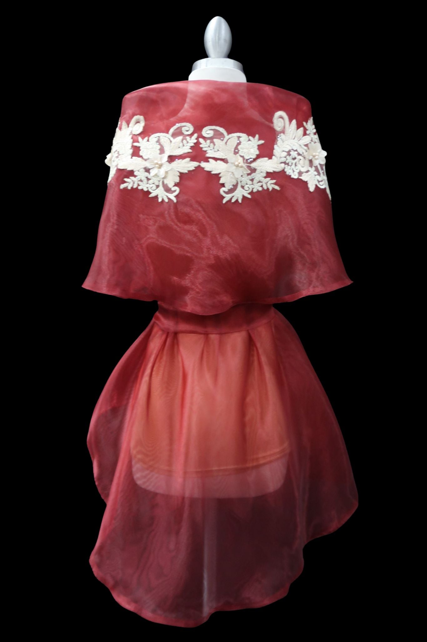 Lace Applique Panuelo - Burgundy & Beige