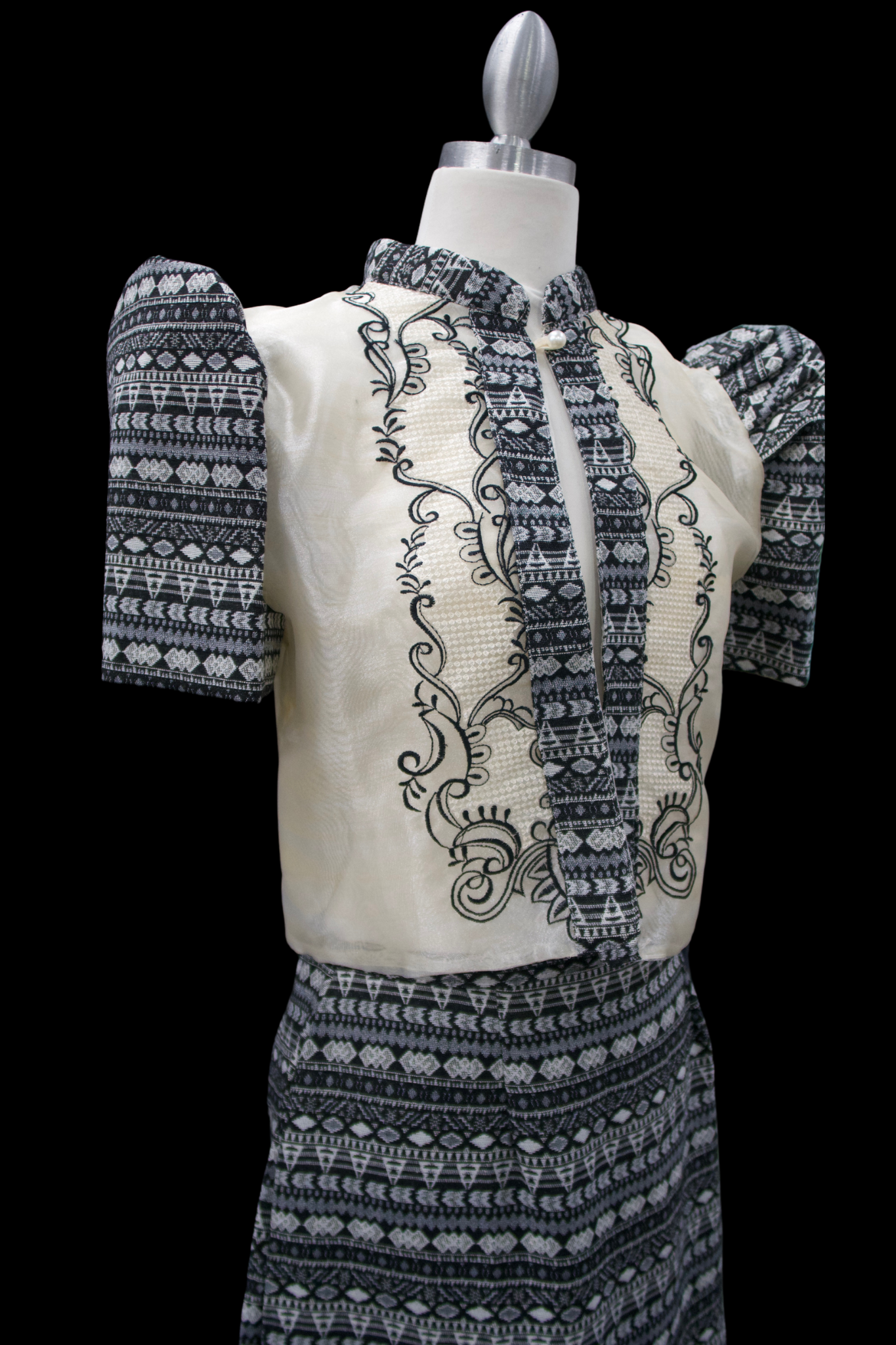 Black/White Ethnic Print Bolero & Skirt