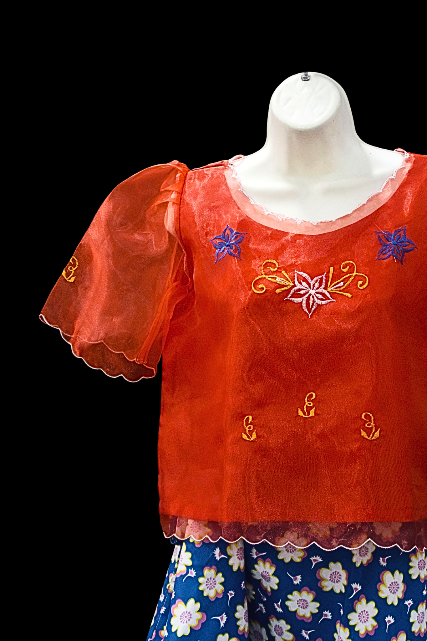 Adult Baro’t Saya Costume - Blue & Red Floral