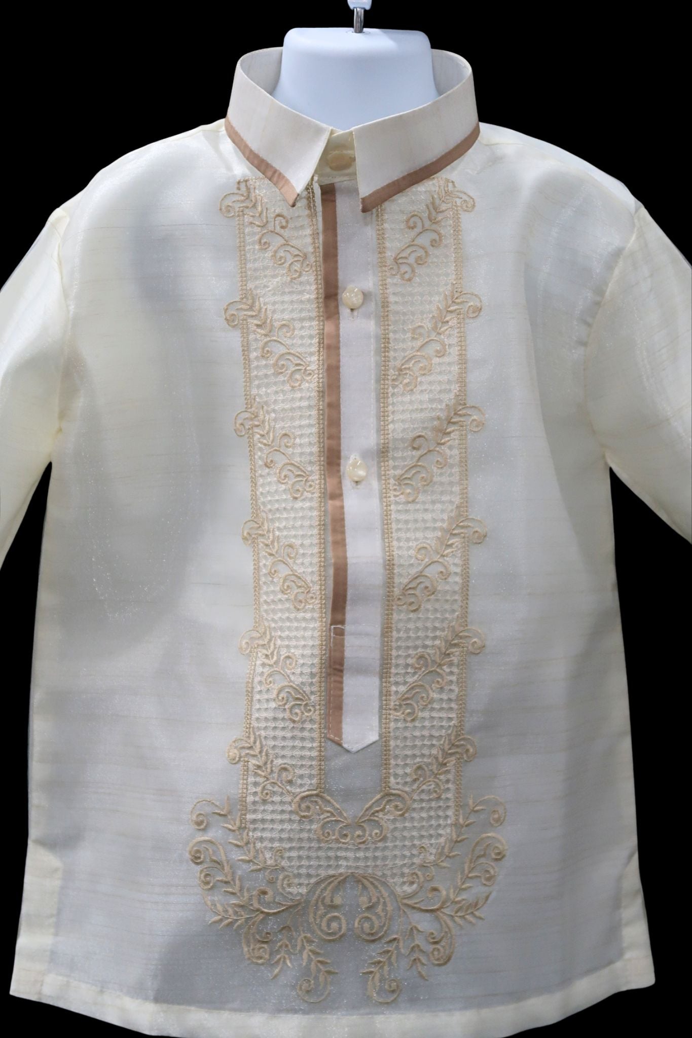 Kids Twine Barong - Beige Pina Organza