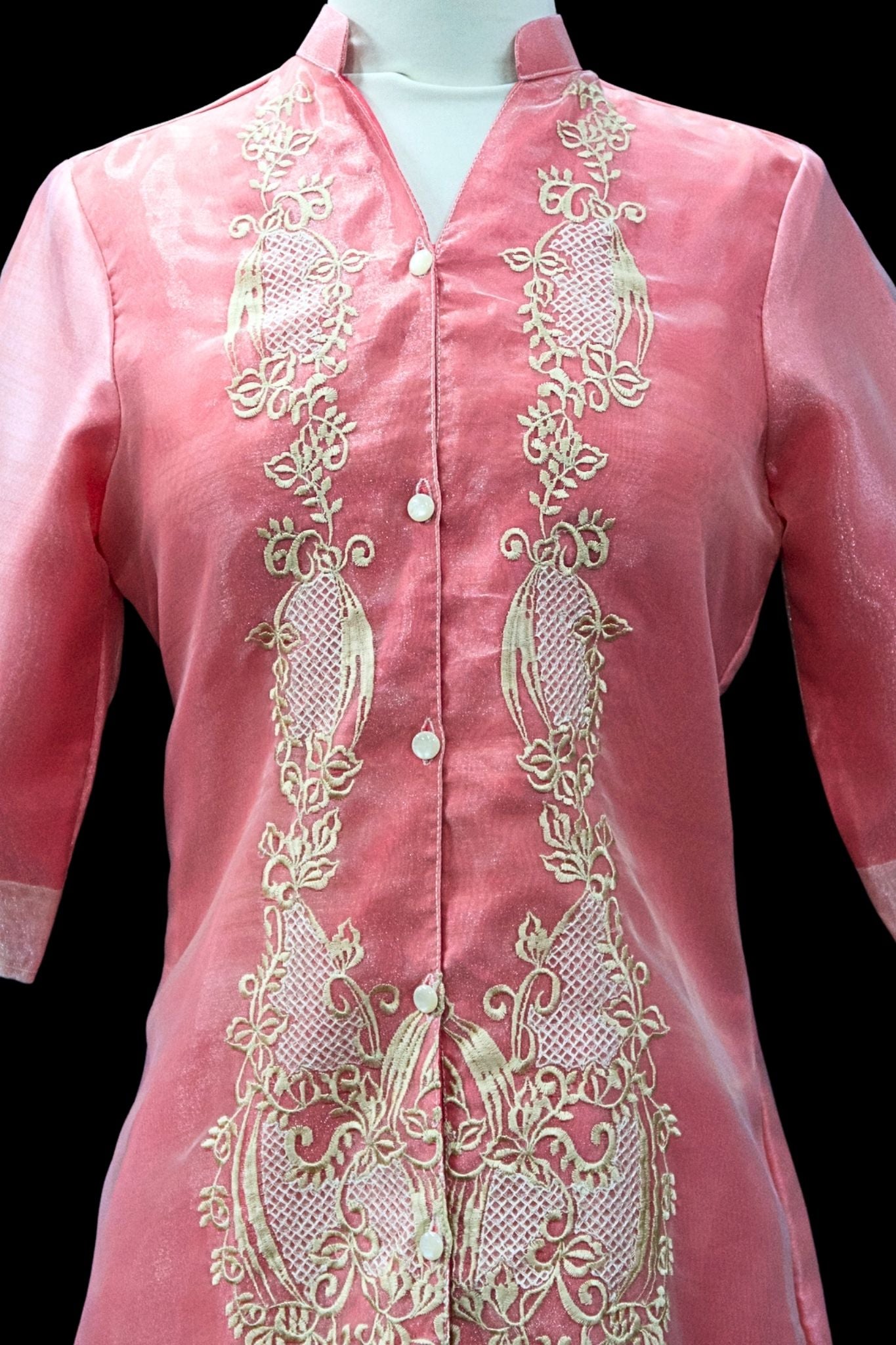 3/4 Sleeve Barong Dress - Old Rose