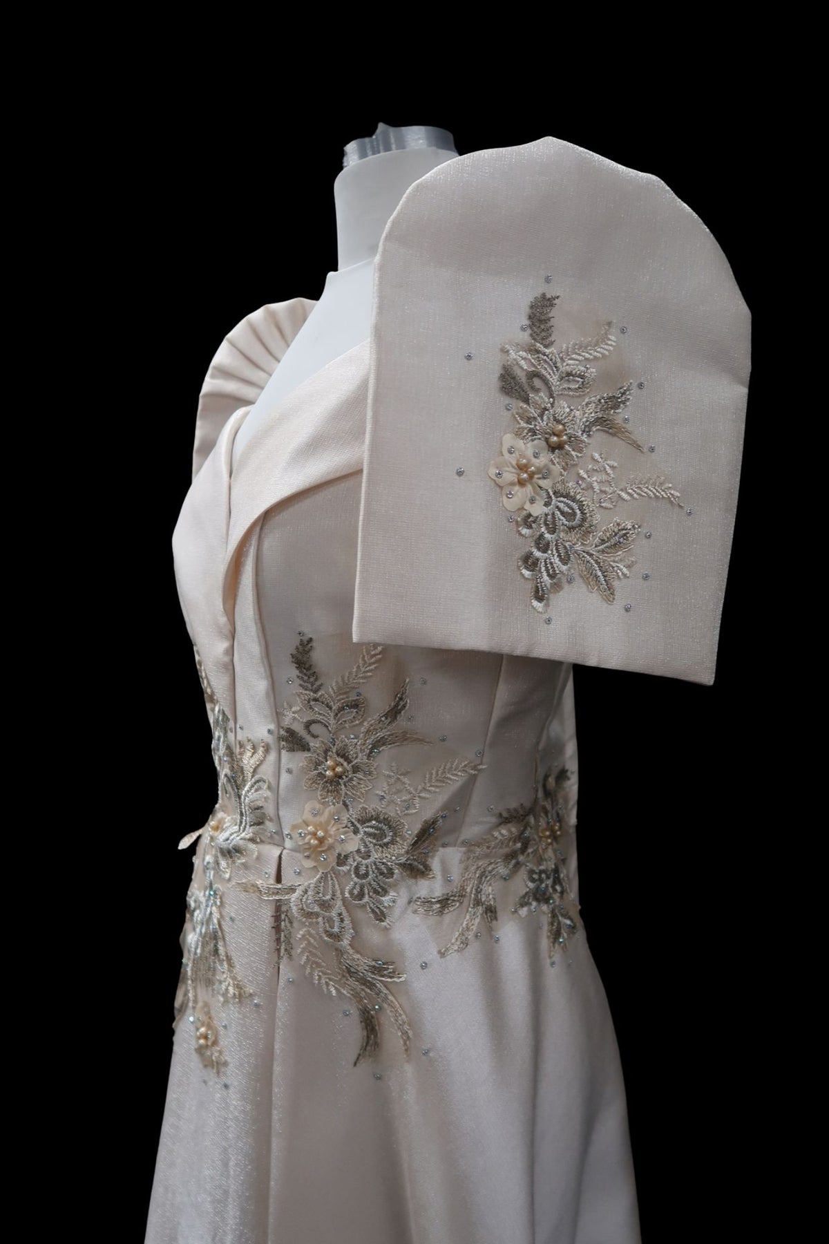 Metallic Gazar Overlap Gown - Beige