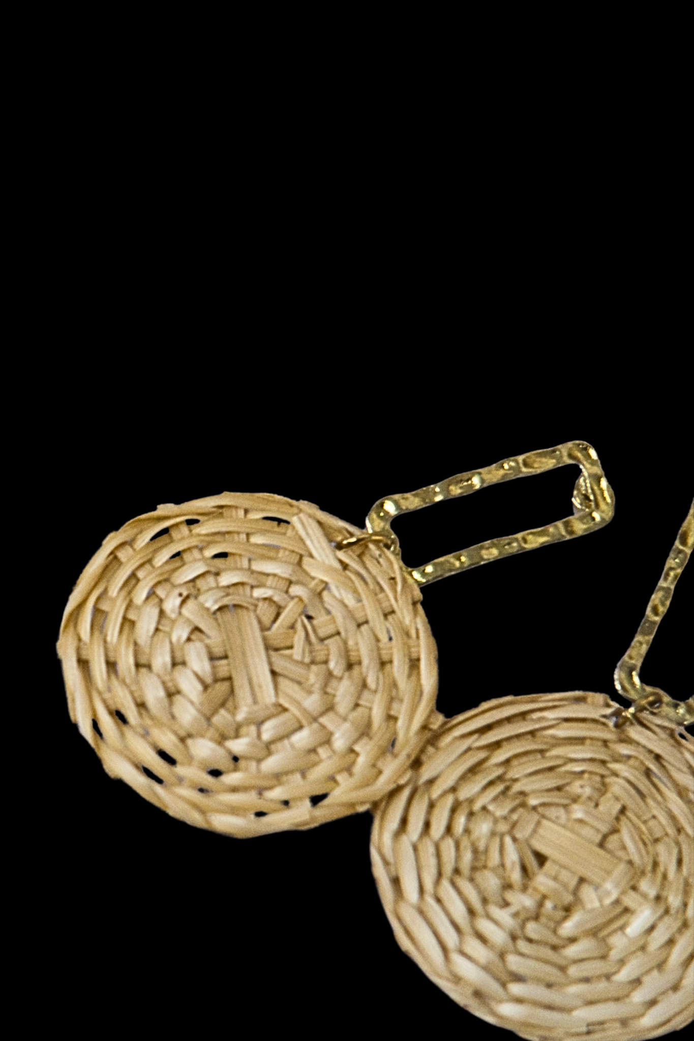 Circle Rattan Earrings - Beige