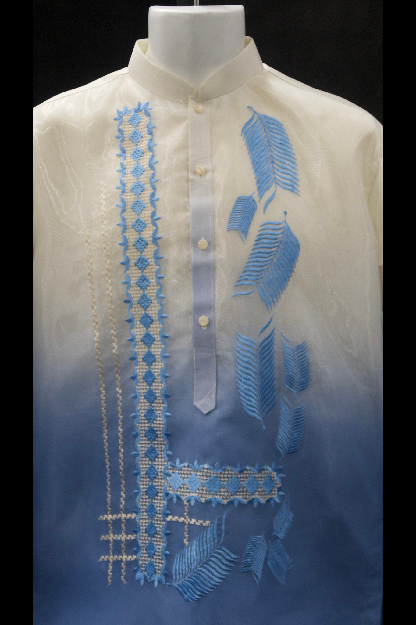 Dusty Blue Mono Organza Barong - Leaf