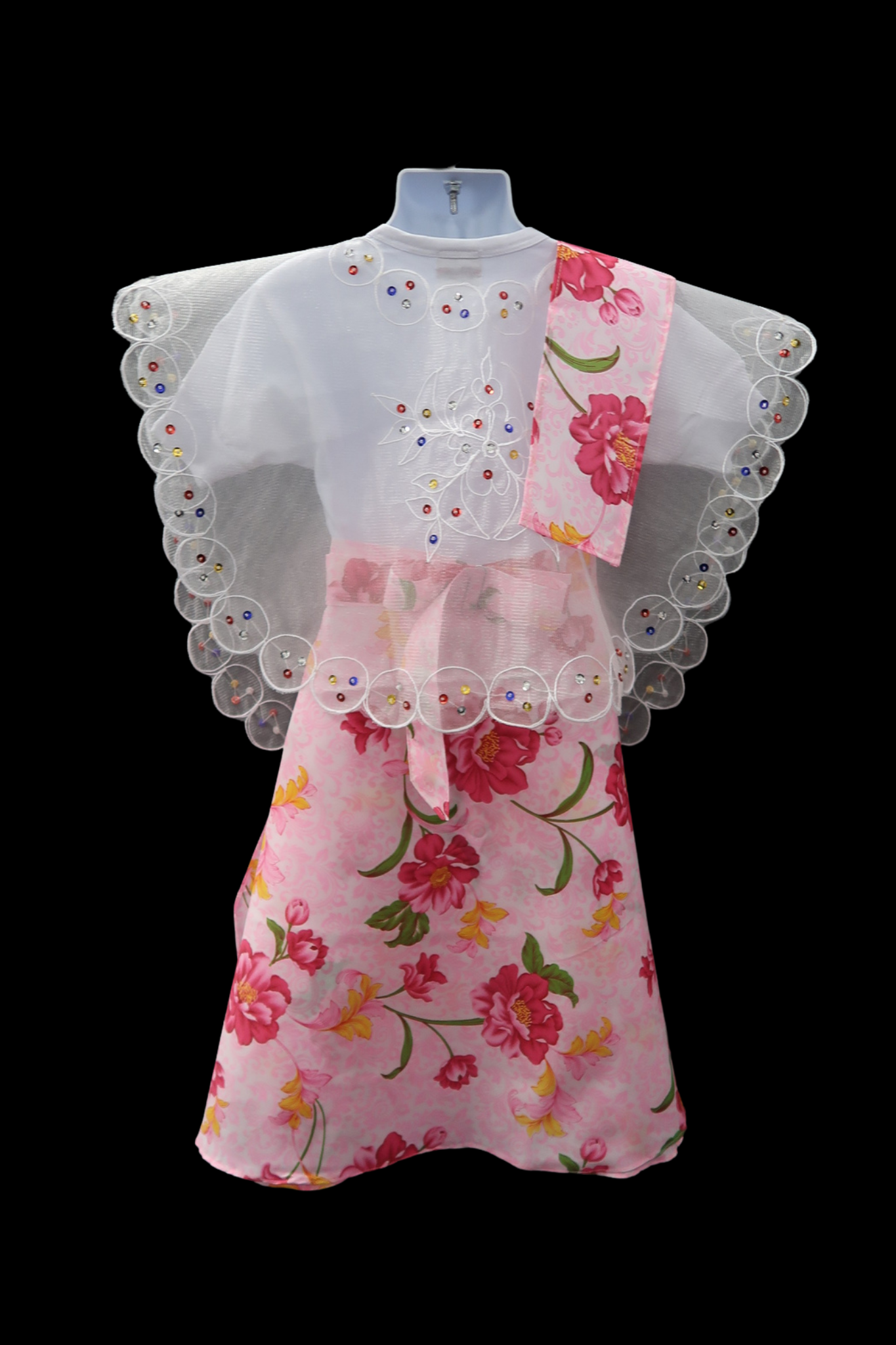 Girl's Plaid Baro't Saya - Pink Floral