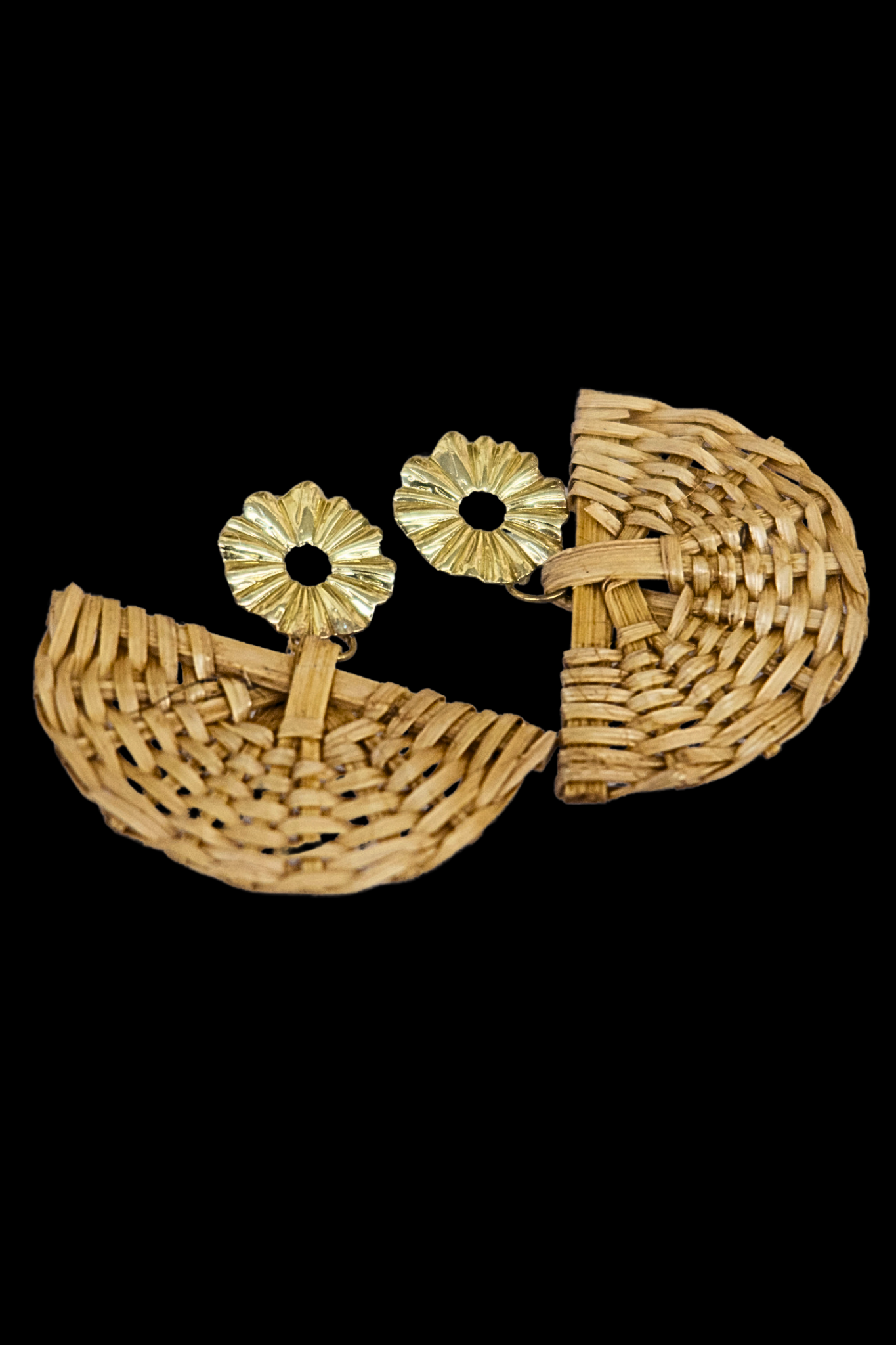 Pamaypay Rattan Earrings - Tan & Gold
