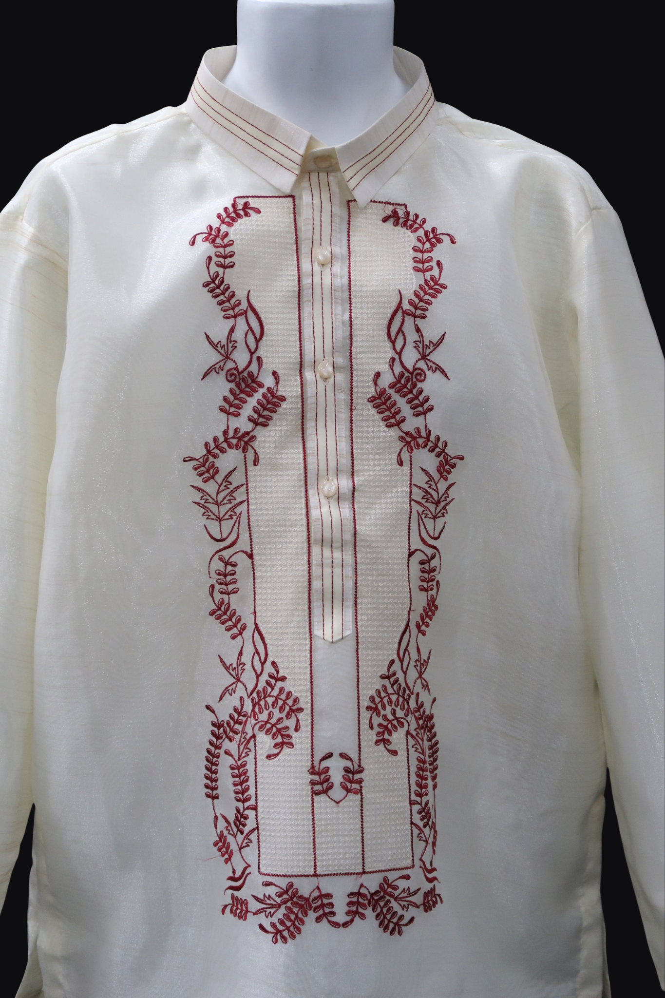 Pina Burgundy Organza Barong - Ken