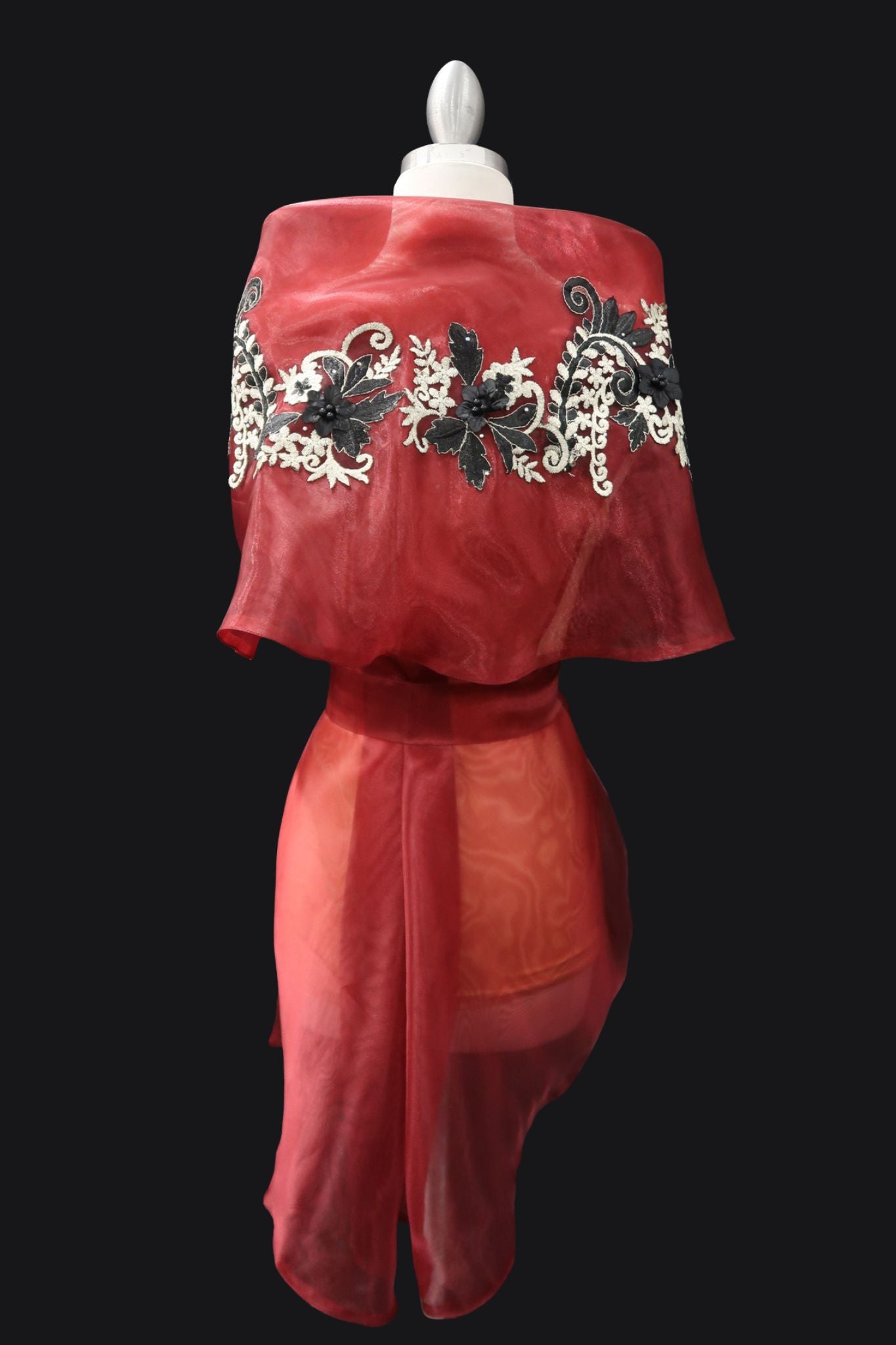 Lace Applique Panuelo - Burgundy & Black