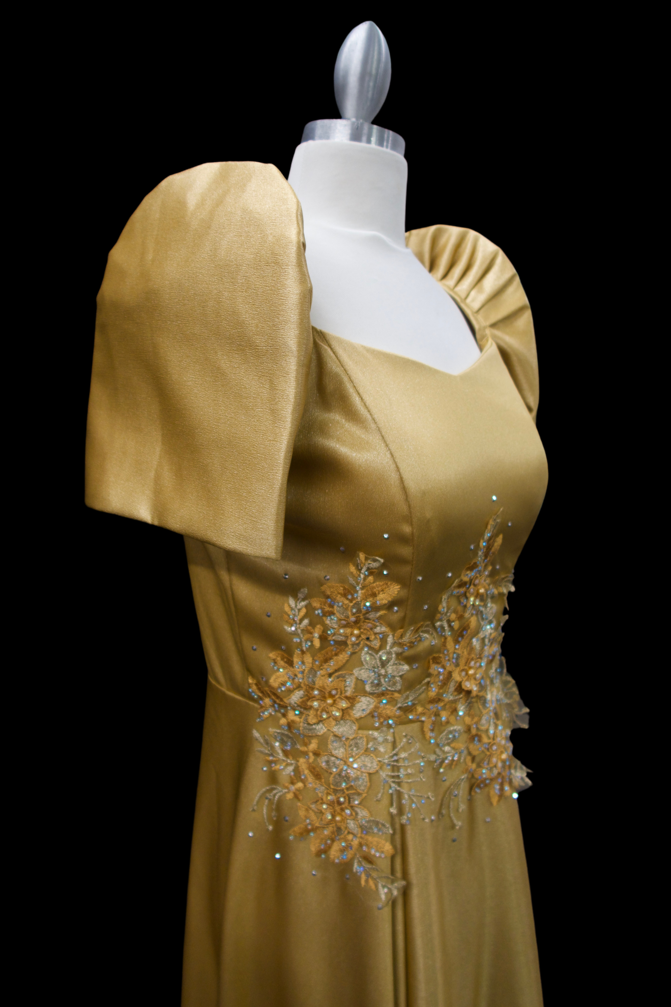 Diamond Satin Filipiniana Gown - Matte Gold CMC Boutique LV Diamond Satin Filipiniana Gown - Matte Gold CMC Boutique LV