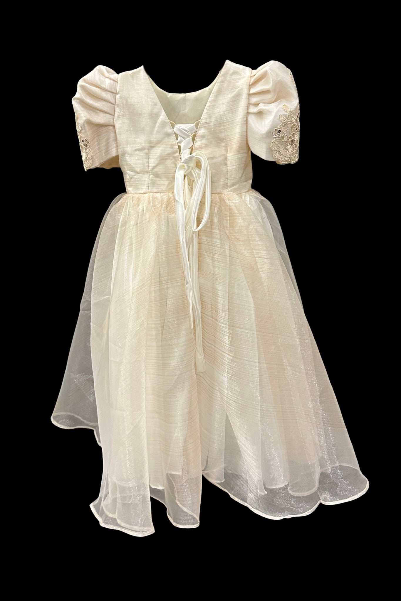 Girls Lace Applique Filipiniana Gown - Beige