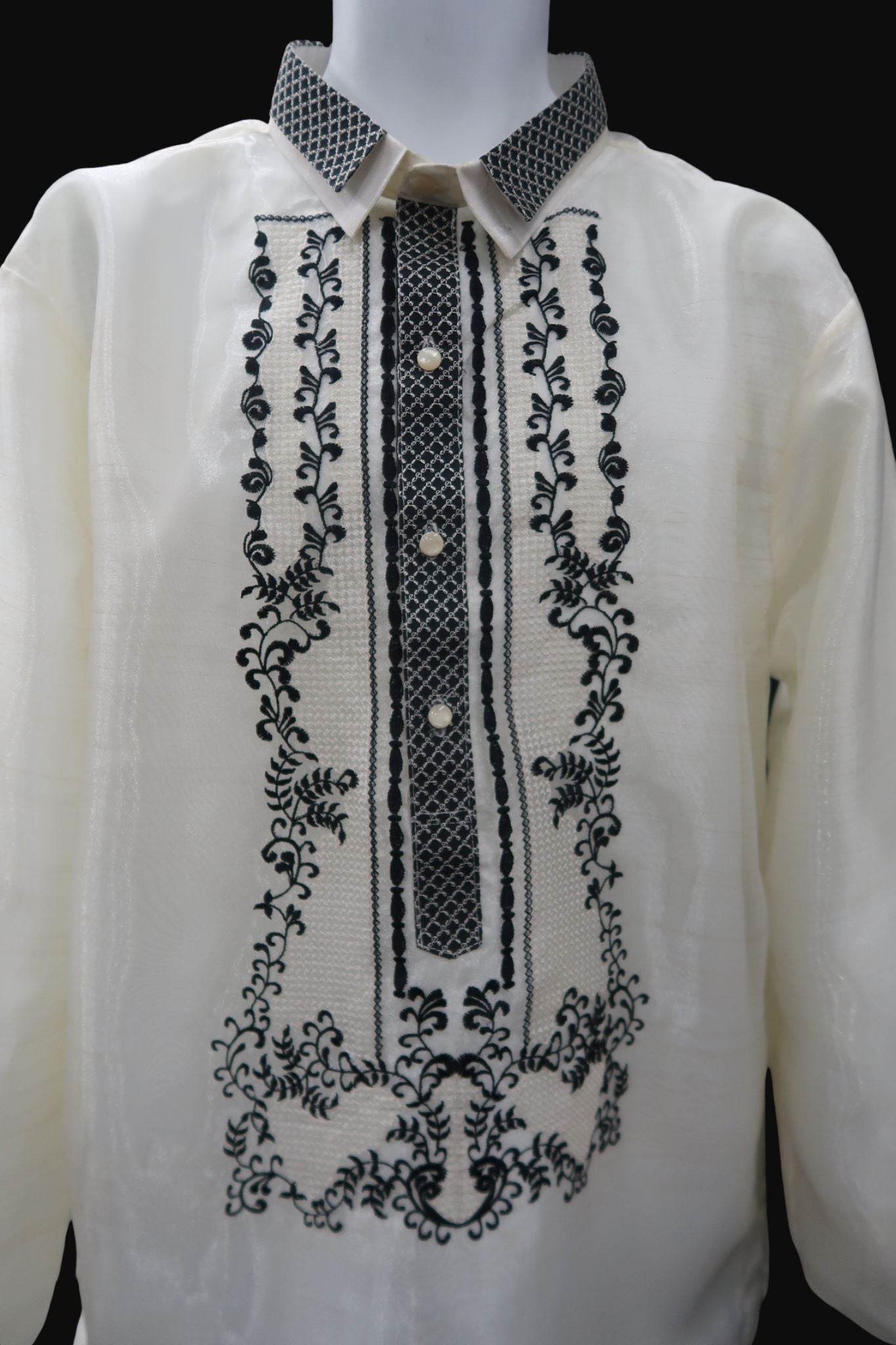 Tikas Barong - Beige & Black Organza